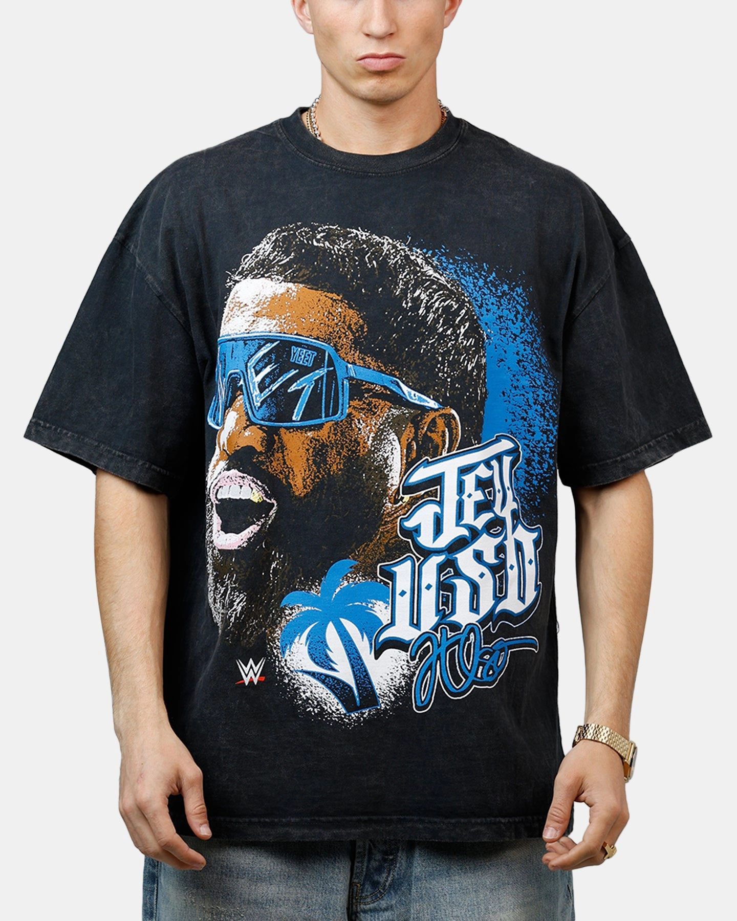 Culture Kings X WWE Jey Uso Wrestlemania XLI Vintage T-Shirt Black Acidwash TailoredCut ConvertibleSleeves