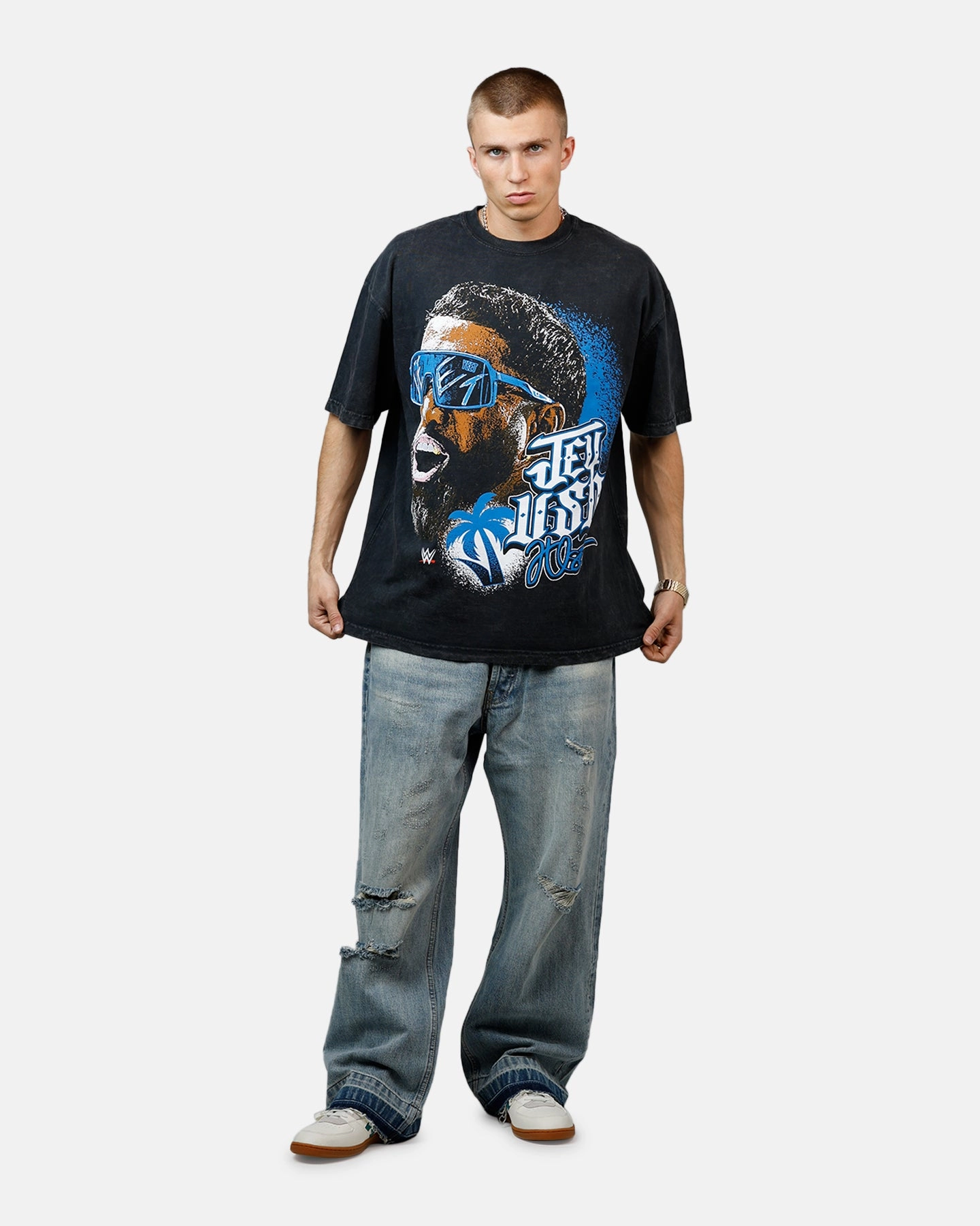 Stretch Material Culture Kings X WWE Jey Uso Wrestlemania XLI Vintage T-Shirt Black Acidwash