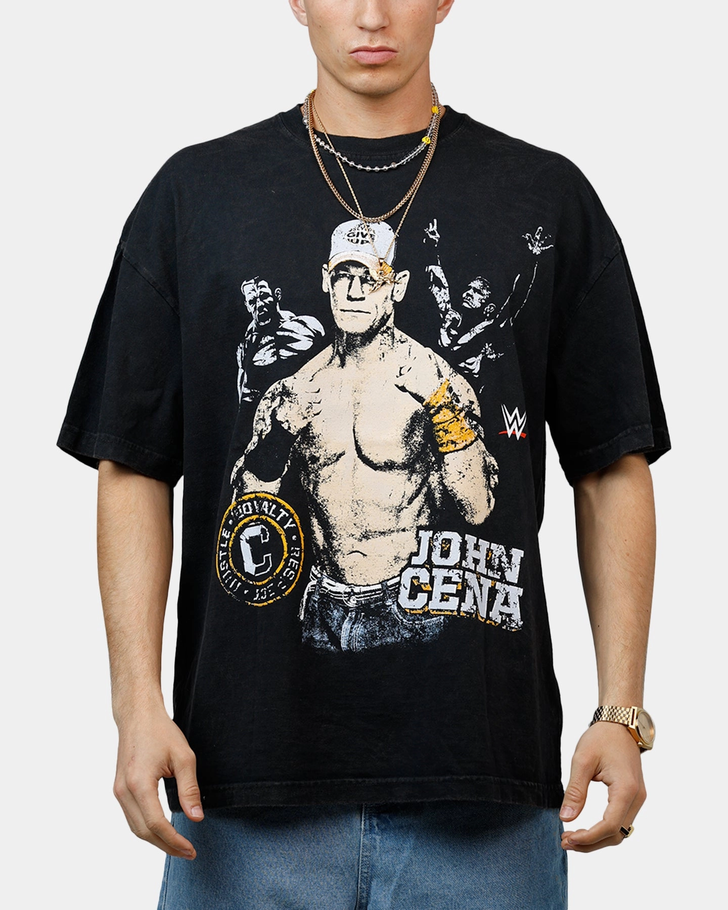 FrayResistant Fabric Culture Kings X WWE John Cena Wrestlemania XLI Vintage T-Shirt Black Acidwash