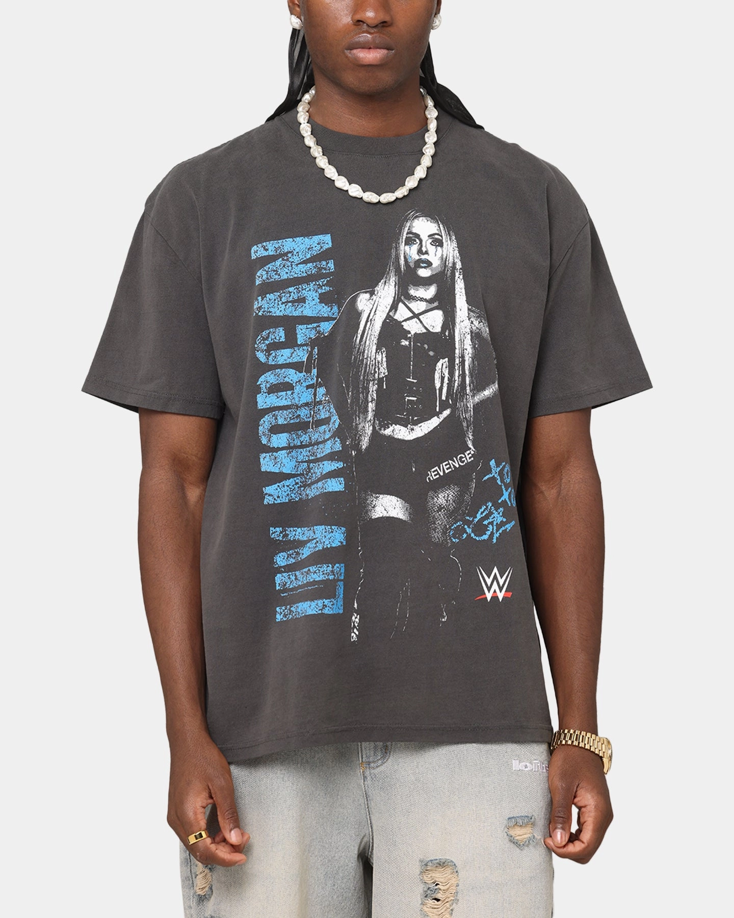 Seamless construction Minimalist Collar Culture Kings X WWE Liv Morgan Heavyweight T-Shirt Black Wash