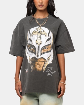 Antimicrobial Finish Interlock Stitching Culture Kings X WWE Rey Mysterio Big Head Heavyweight T-Shirt Black Wash