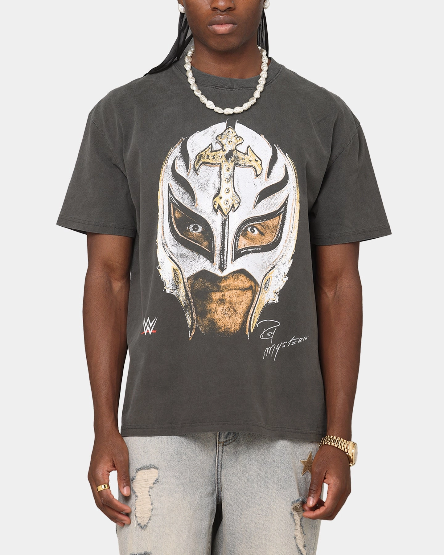 DurableReinforcement Culture Kings X WWE Rey Mysterio Big Head Heavyweight T-Shirt Black Wash