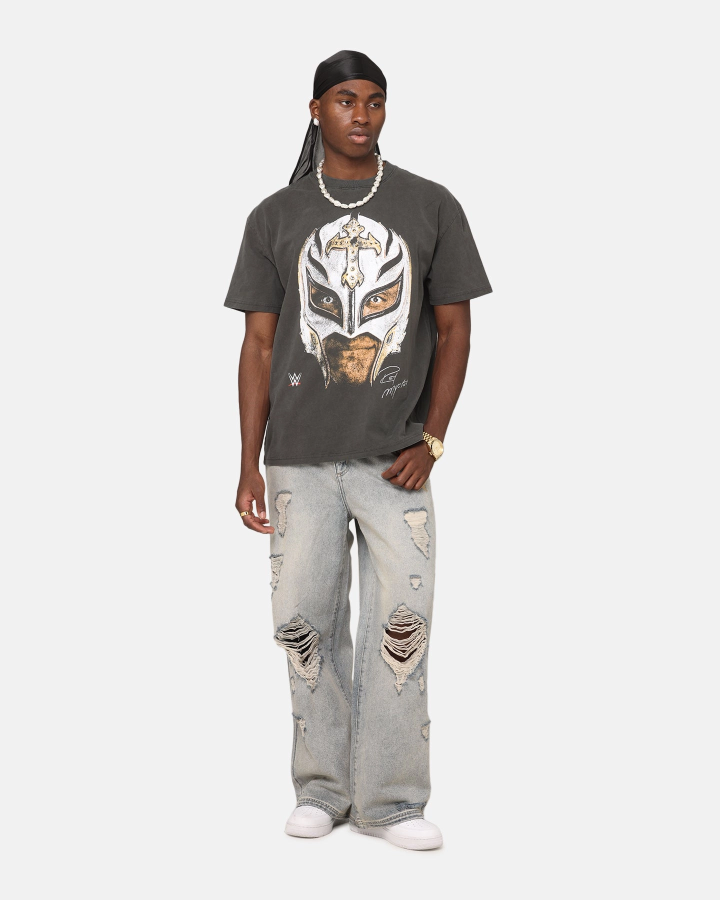 DoubleLayeredShoulders Four Way Stretch Material Culture Kings X WWE Rey Mysterio Big Head Heavyweight T-Shirt Black Wash