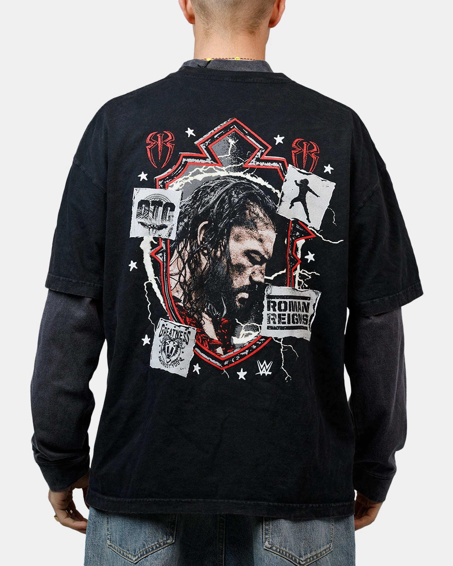 Culture Kings X WWE Roman Reigns Wrestlemania XLI Vintage T-Shirt Black Acidwash Flowing Design