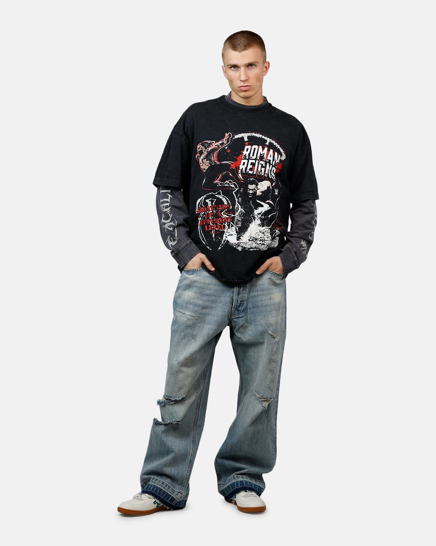 TaglessCollars Culture Kings X WWE Roman Reigns Wrestlemania XLI Vintage T-Shirt Black Acidwash