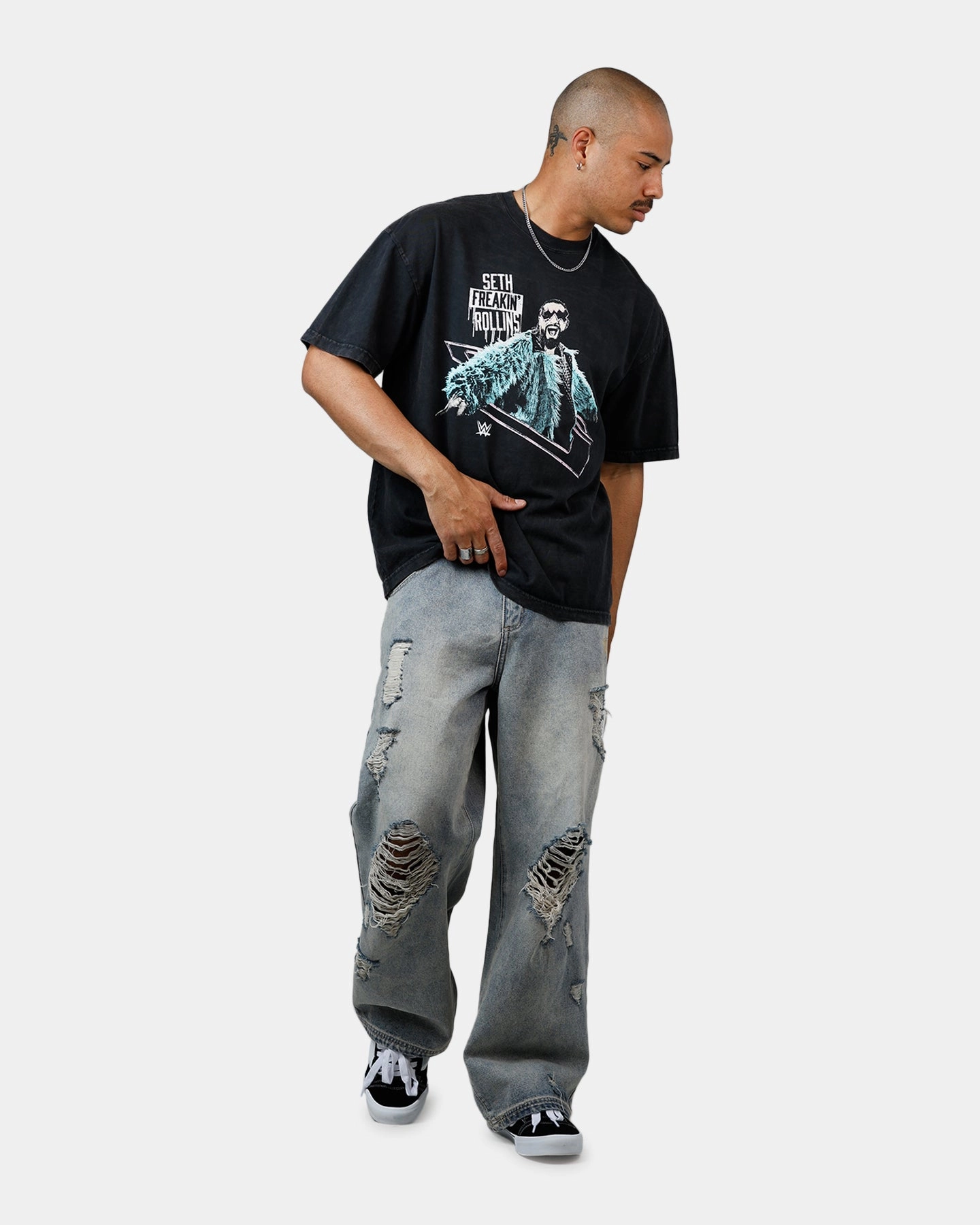 Culture Kings X WWE Seth Rollins Wrestlemania XLI Vintage T-Shirt Black Acidwash Durable Hem Stitching