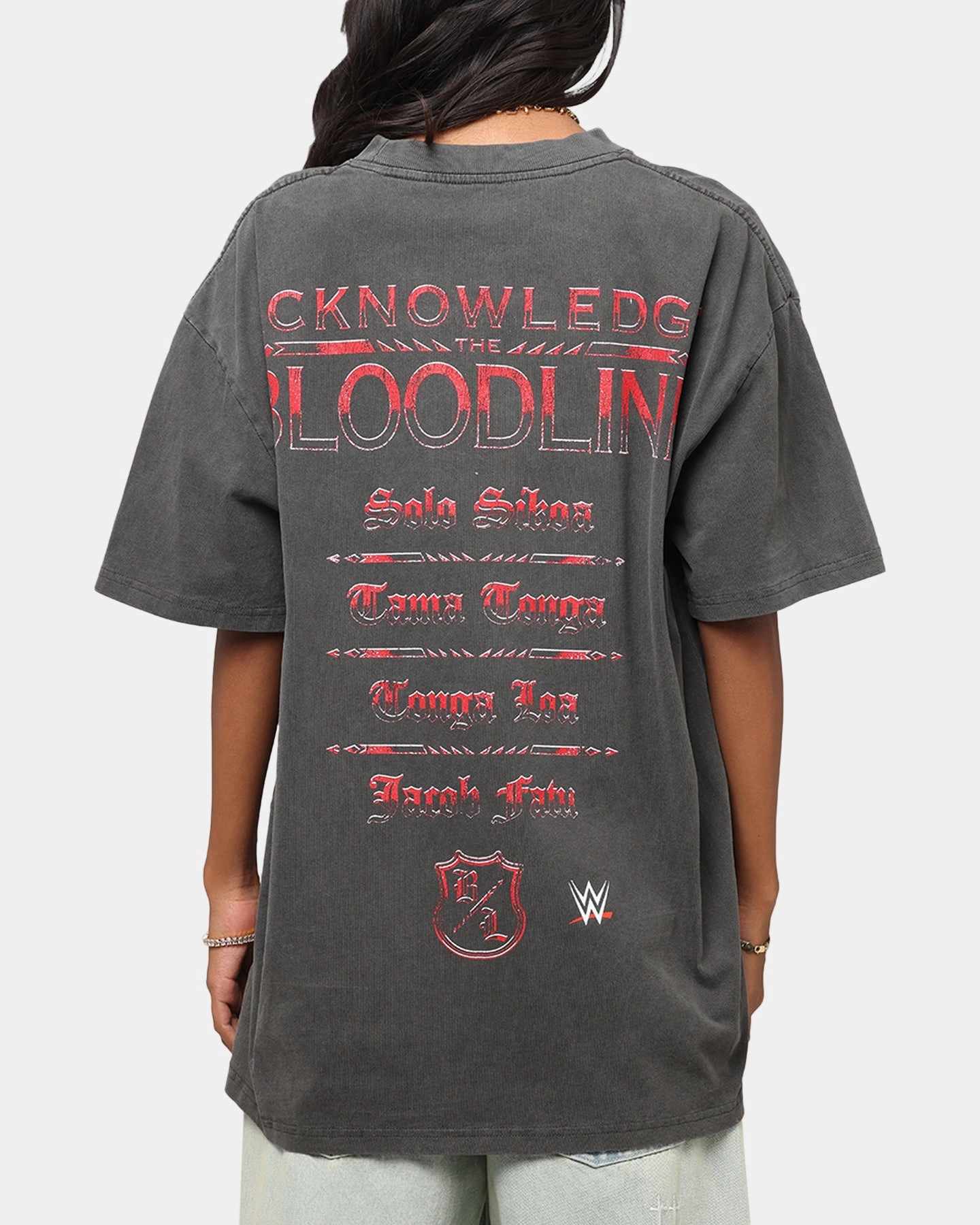 Culture Kings X WWE The Bloodline Heavyweight T-Shirt Black Wash Reinforced Elbow Patches DoubleStitched Hem