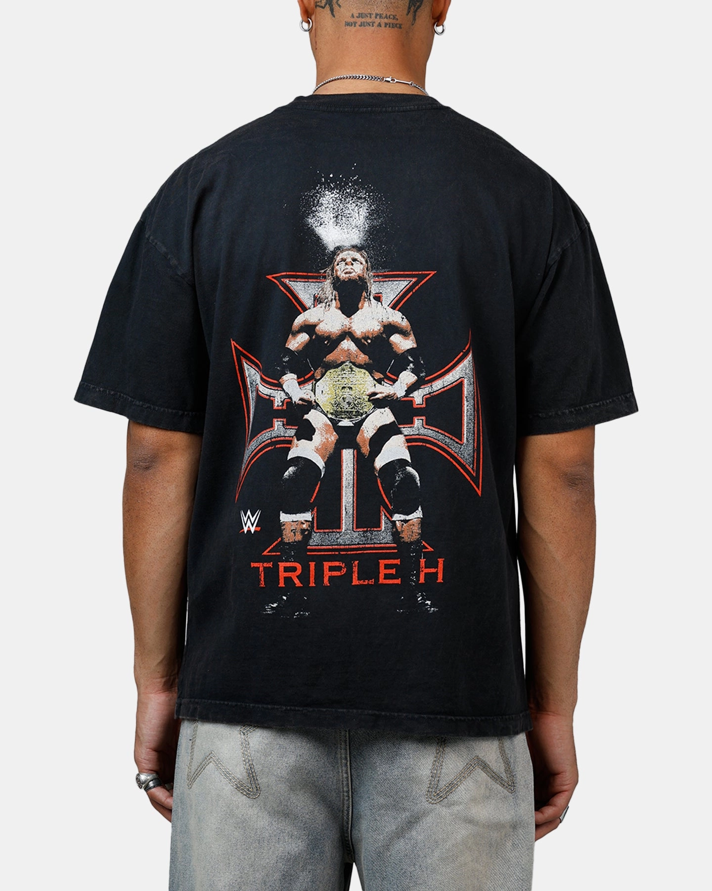 Culture Kings X WWE Triple H Wrestlemania XLI Vintage T-Shirt Black Acidwash ButterySoftTextile
