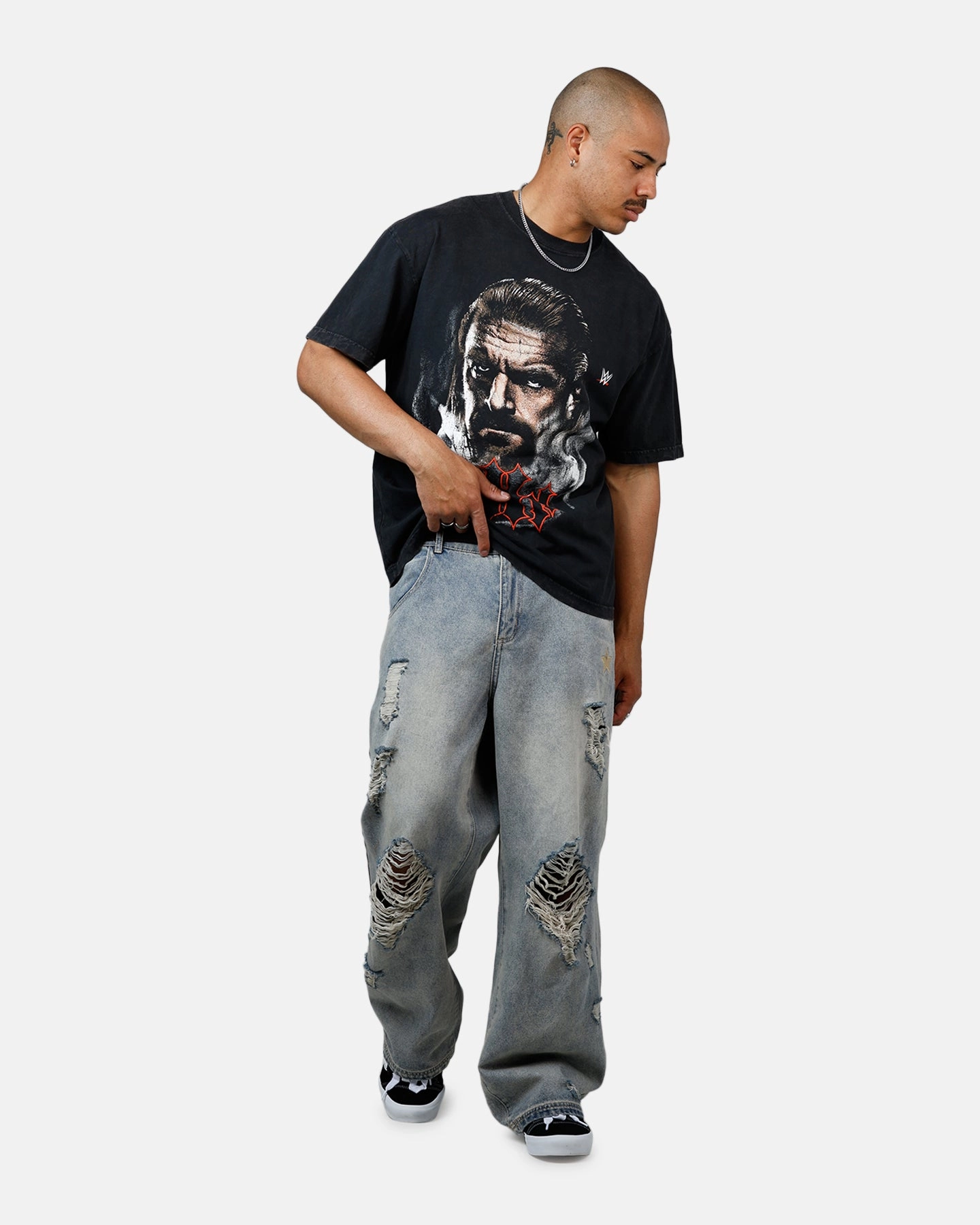 Culture Kings X WWE Triple H Wrestlemania XLI Vintage T-Shirt Black Acidwash Eco Conscious Dye Process