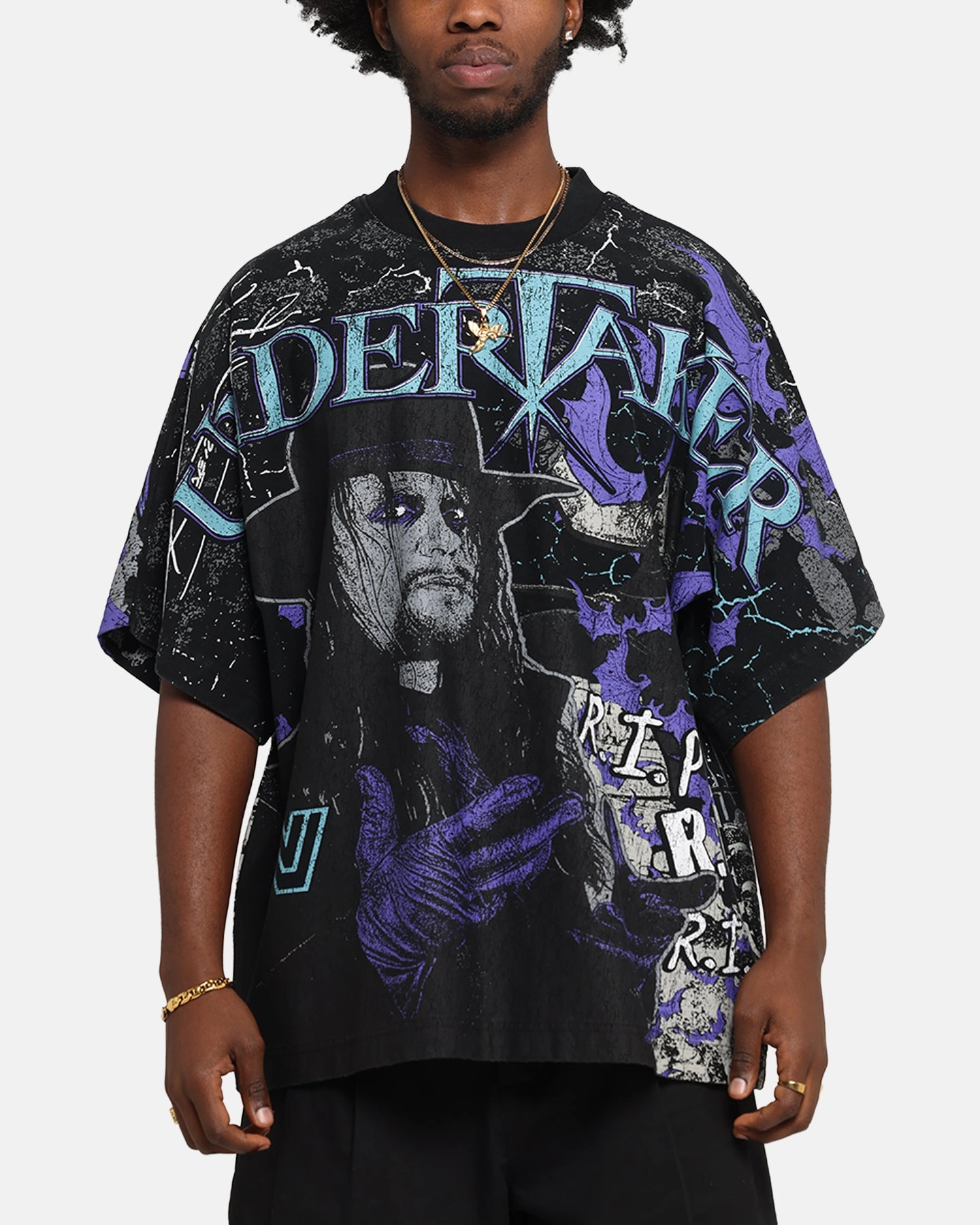 Thermal Regulating Fabric Quick-Dry Fabric Culture Kings X WWE Undertaker All Over Print T-Shirt Black