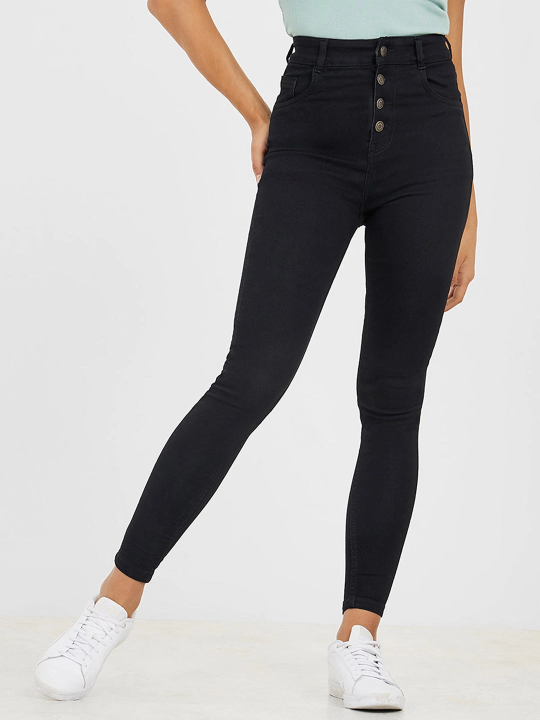 Perfect Fit No Gap Waist Engineering Women's Black Skinny-Fit High-Rise Regular-Length Stretchable Denim Jeans