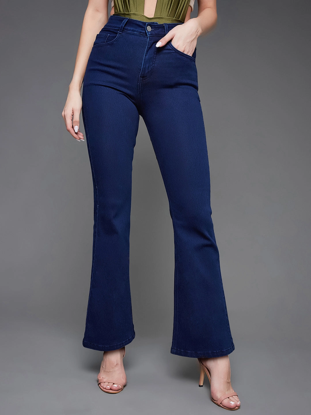 CHASEshape? CHASEstretch? Navy-Blue Bootcut High-Rise Stretchable Denim Jeans Chill Style Daily Fashion