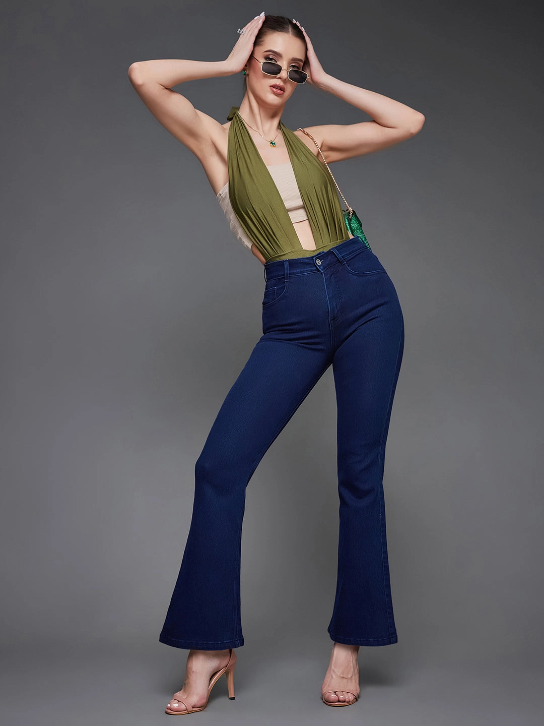 CHASEshape? CHASEstretch? Navy-Blue Bootcut High-Rise Stretchable Denim Jeans Smooth Style