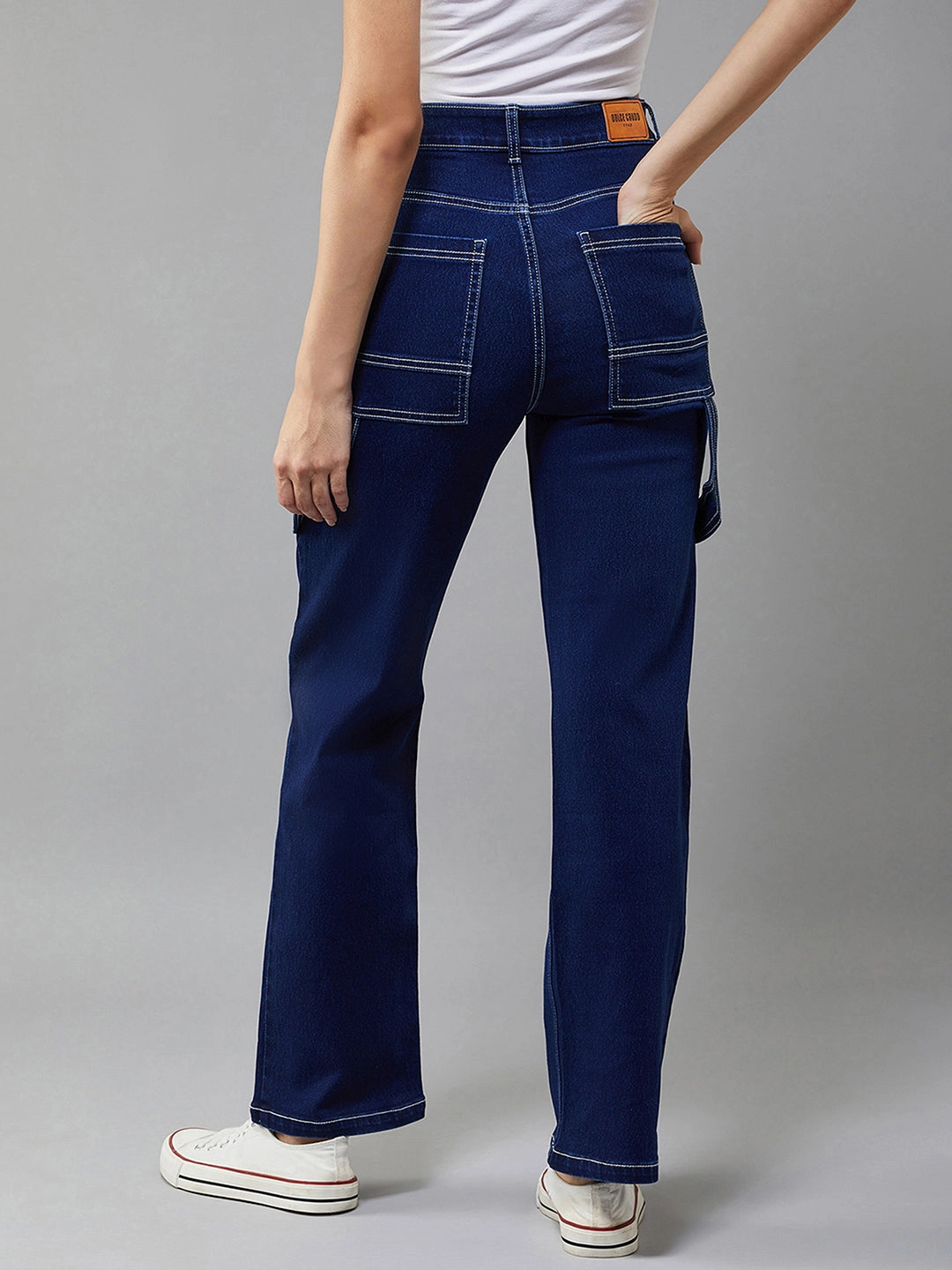 Everyday Use Comfy Classic High Quality 24/7 Comfort Navy-Blue Wide-Leg Bell-Bottom Bootcut High-Rise Stretchable Denim Jeans