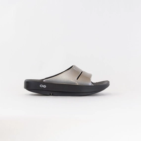 Lite Mode Buckle Detail OOFOS OOahh Luxe Slide Sandal (Women's) - Latte