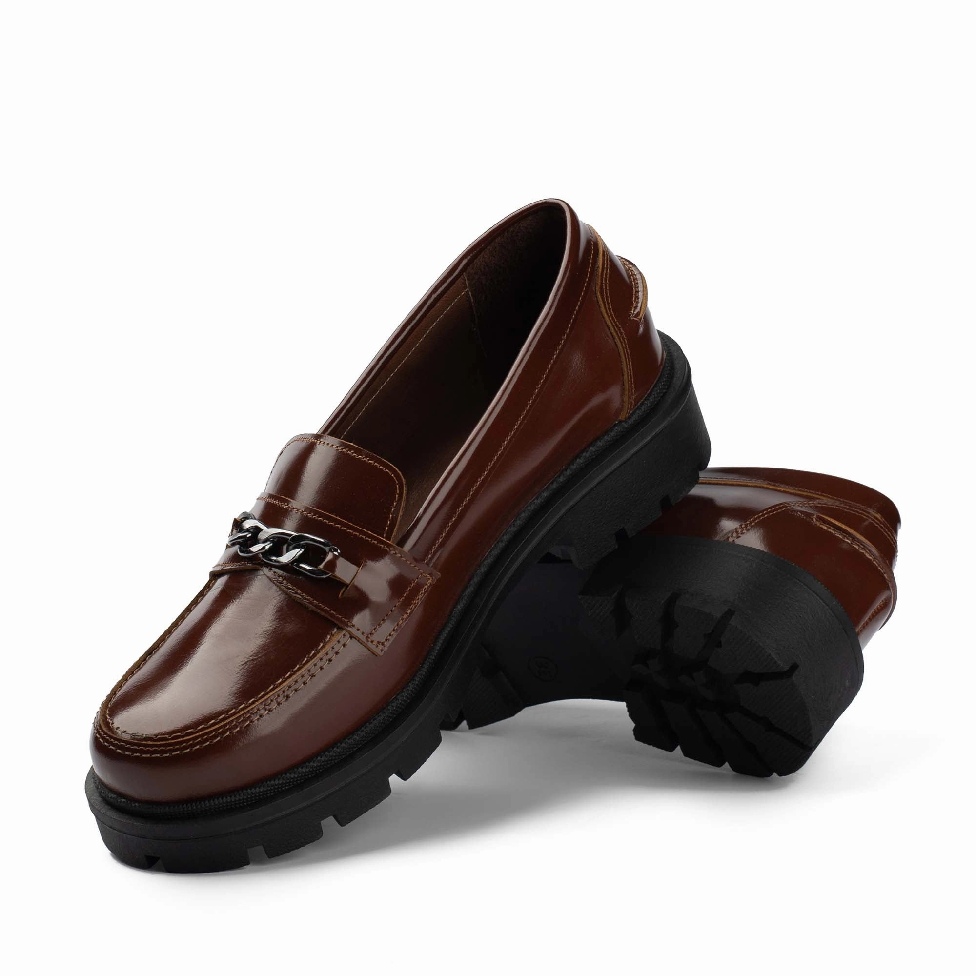 american casual Versatile Pair Flora Brown Natural Leather Loafers