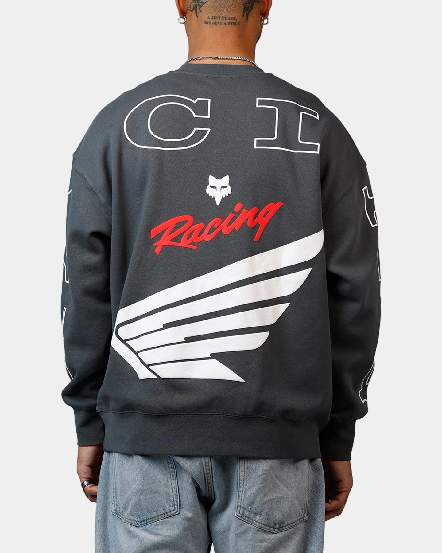 Fox Racing Honda Oversized Fleece Crewneck Dark Grey Non Iron Fabric