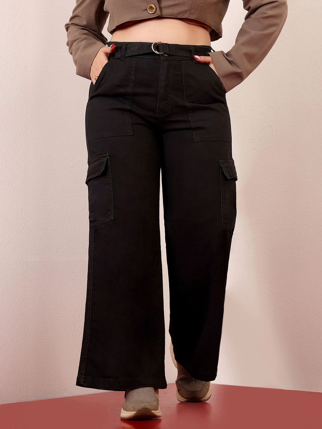 Road Trip Affordable Women's Black Wide-Leg High-Rise Clean-Look Stretchable Denim Jeans