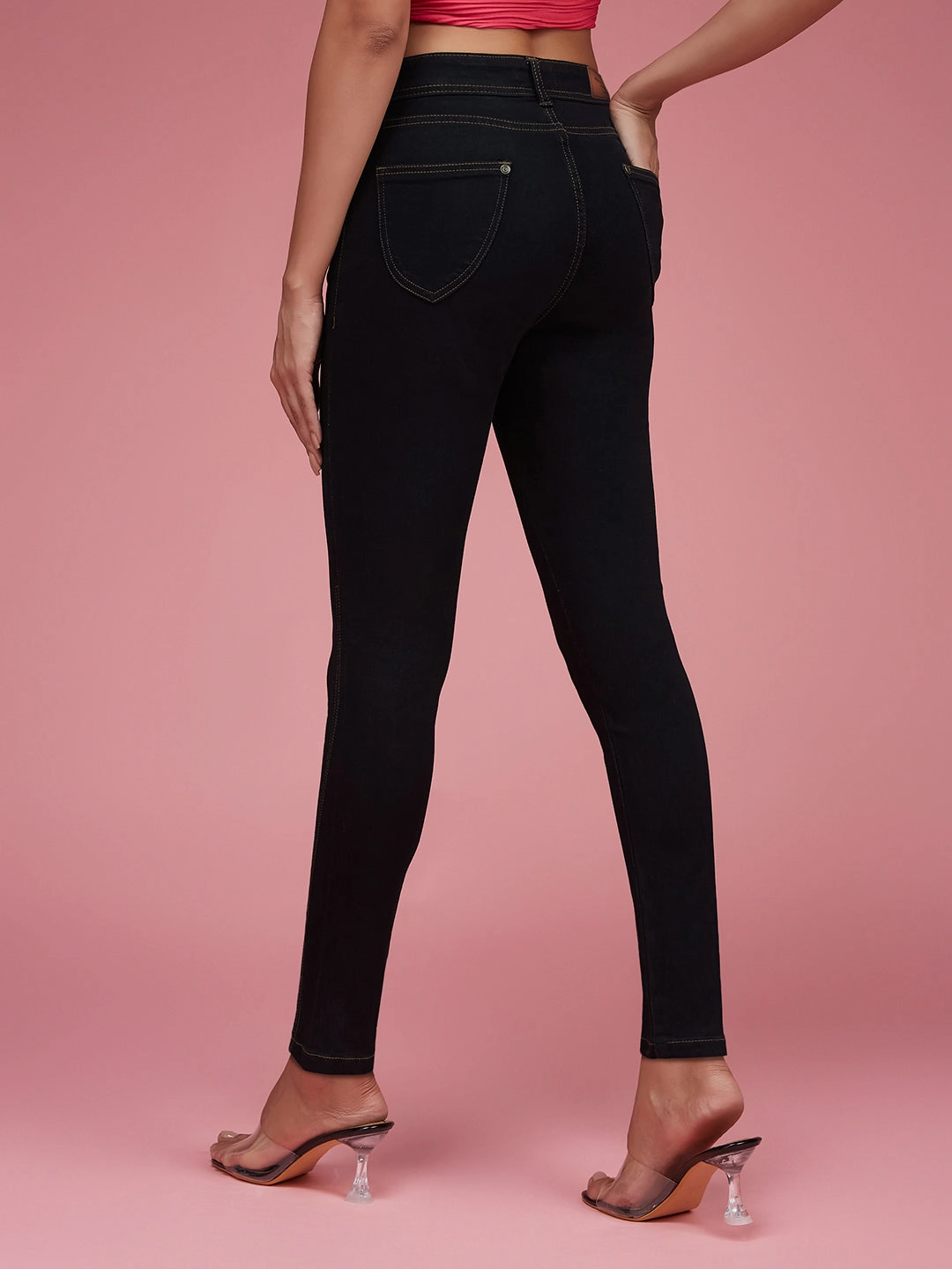 Ready to Wear Contemporary Waist 24/7 Comfort Black Skinny High-Rise Side-Slit Solid Ankle Length Stretchable Denim Jeans