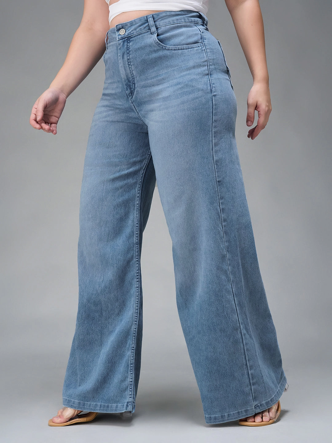 Core Style CHASEshape? Light-Blue Wide-Leg High-Rise Stretchable Denim Jeans