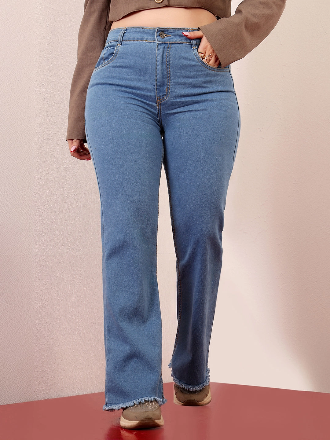 Shopping Day Vibrant Office Wear Women's Light Blue Bootcut High-Rise Regular Stretchable Denim Jeans