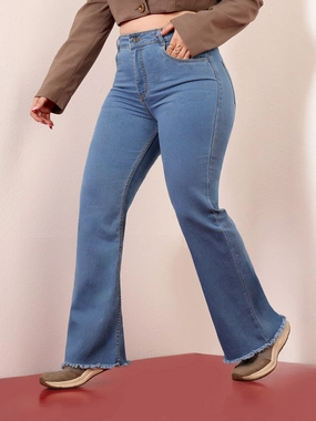 Wide Leg Silhouette Artist Vibe Everyday Women's Light Blue Bootcut High-Rise Regular Stretchable Denim Jeans