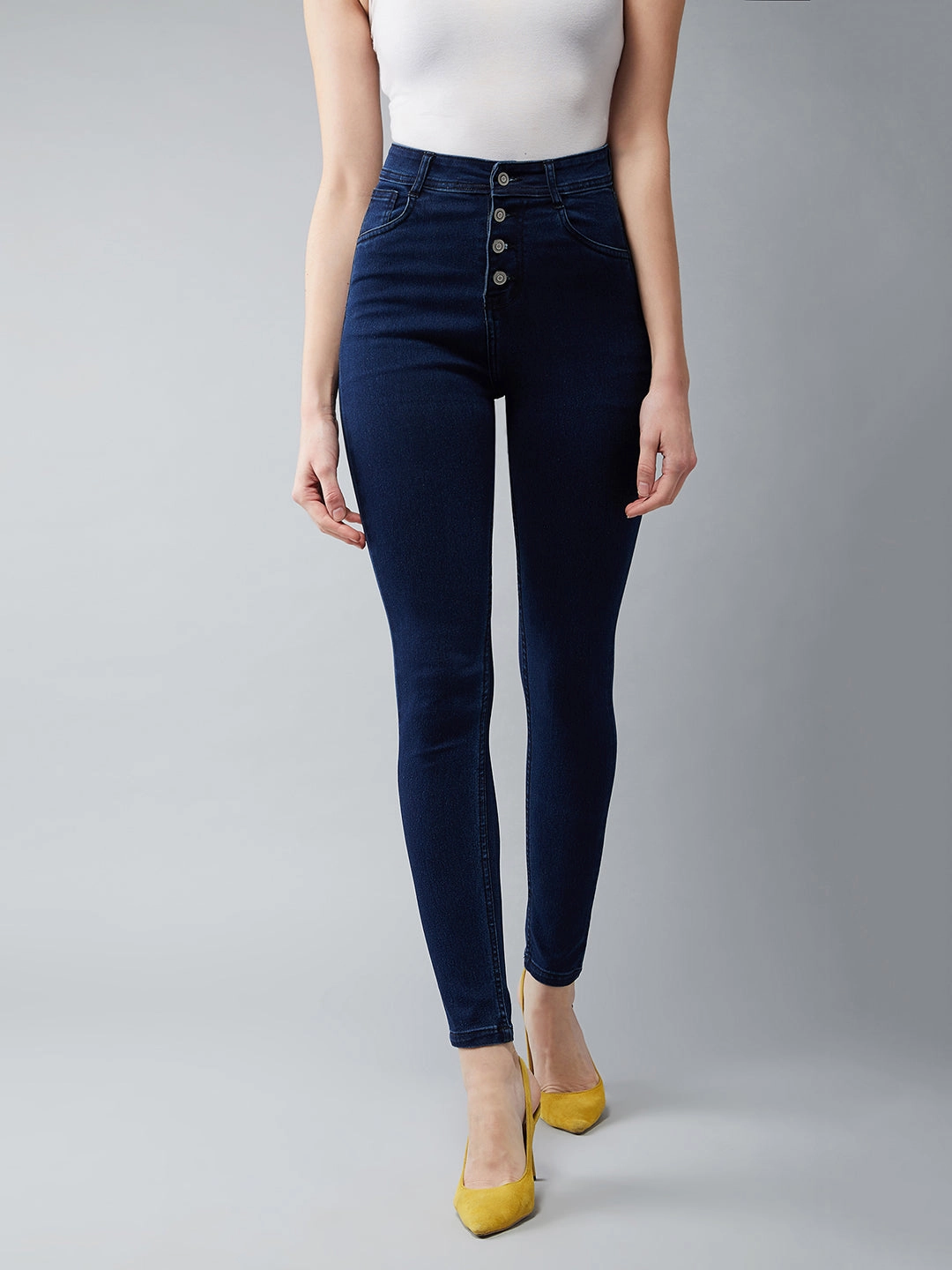 Subtle design City Walk Smart Casual 24/7 Comfort Navy-Blue Skinny-Fit High-Rise Stretchable Denim Jeans