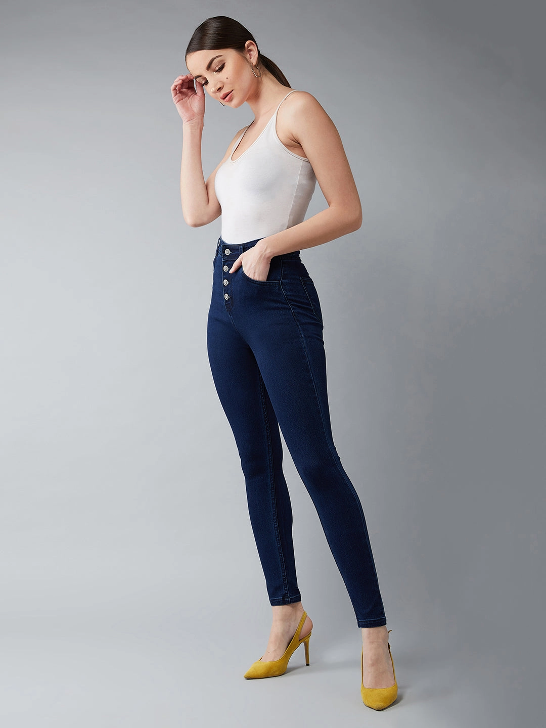 Core Layer Relaxed Feel 24/7 Comfort Navy-Blue Skinny-Fit High-Rise Stretchable Denim Jeans