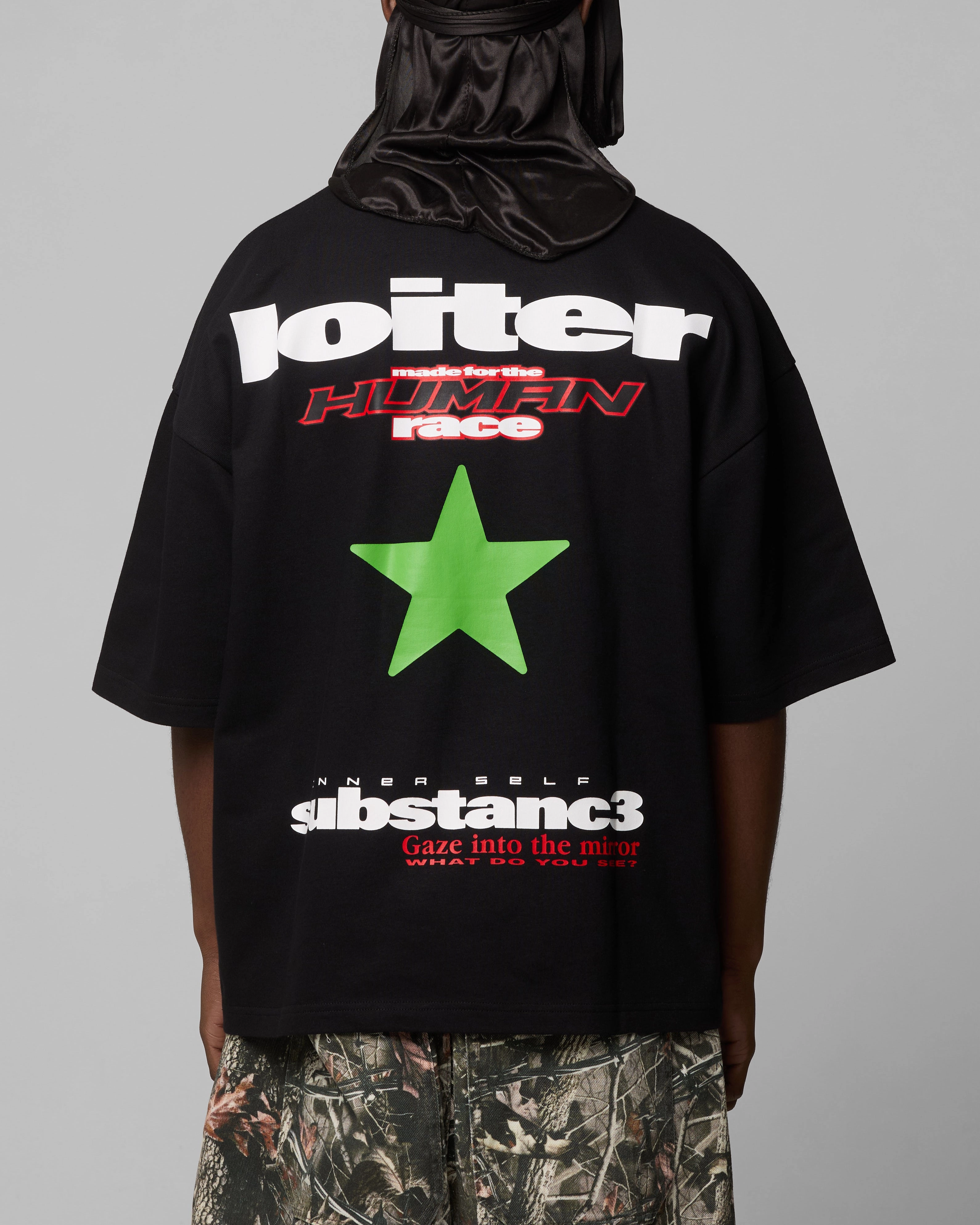 Adjustable drawstring Loiter Substance T-Shirt Black