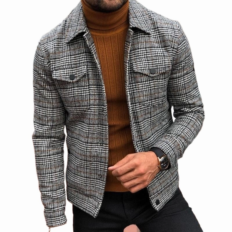 West Louis? Slim Plaid Turn-down Collar Single Breasted Jacket Houndstooth Print