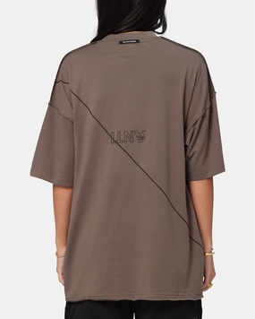 Drop Shoulder Silhouette Reflective Logo Detail The Anti Order XY Aesthetic Non Seam T-Shirt Vintage Brown
