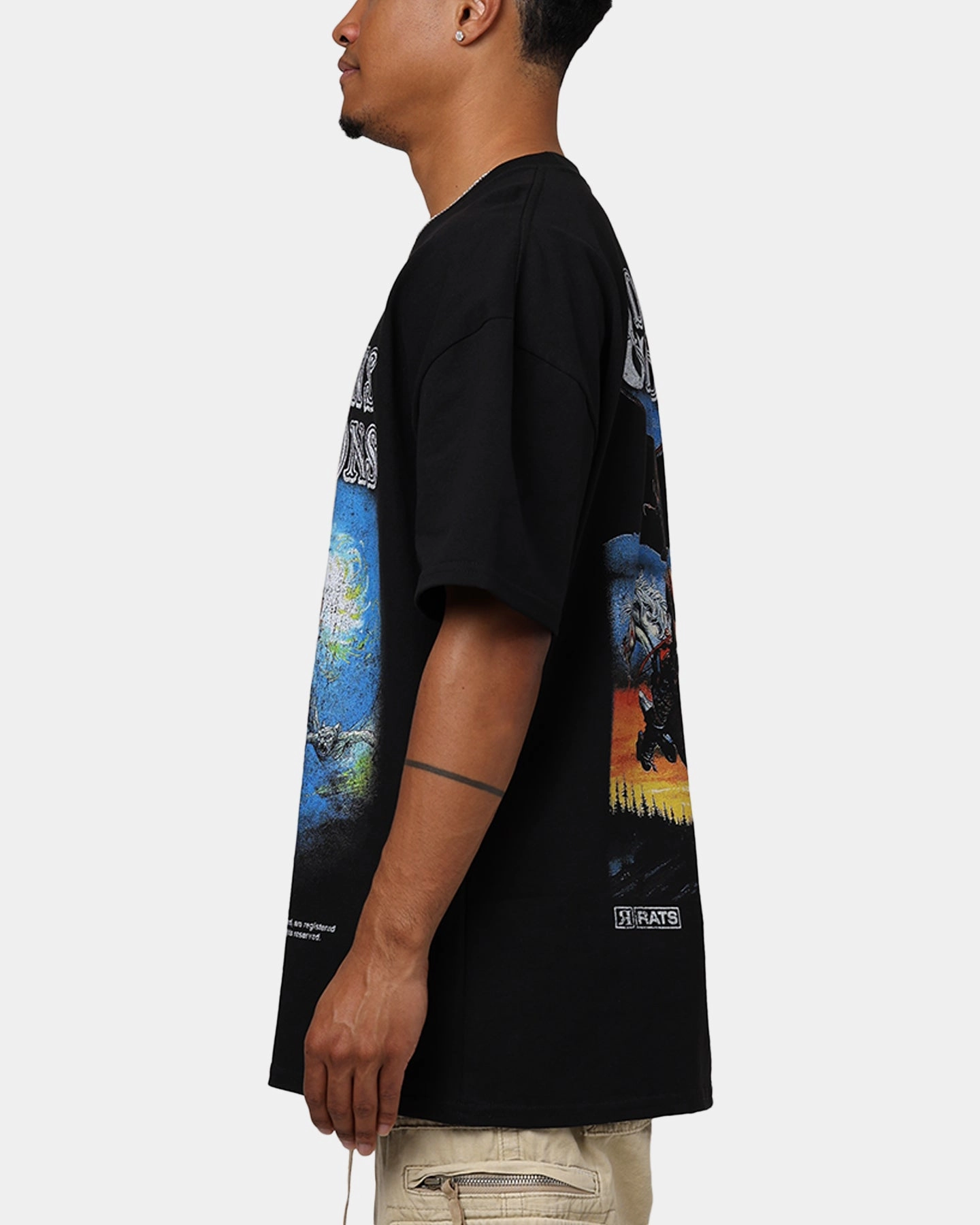 Rats Get Fat X Dungeons And Dragons Wizard Heavyweight Vintage T-Shirt Black BreathableMeshPanels High Collar Design