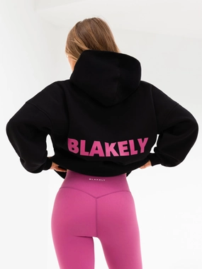 dormitory style Relaxed Stretch Amelie Oversized Hoodie - Black & Pink