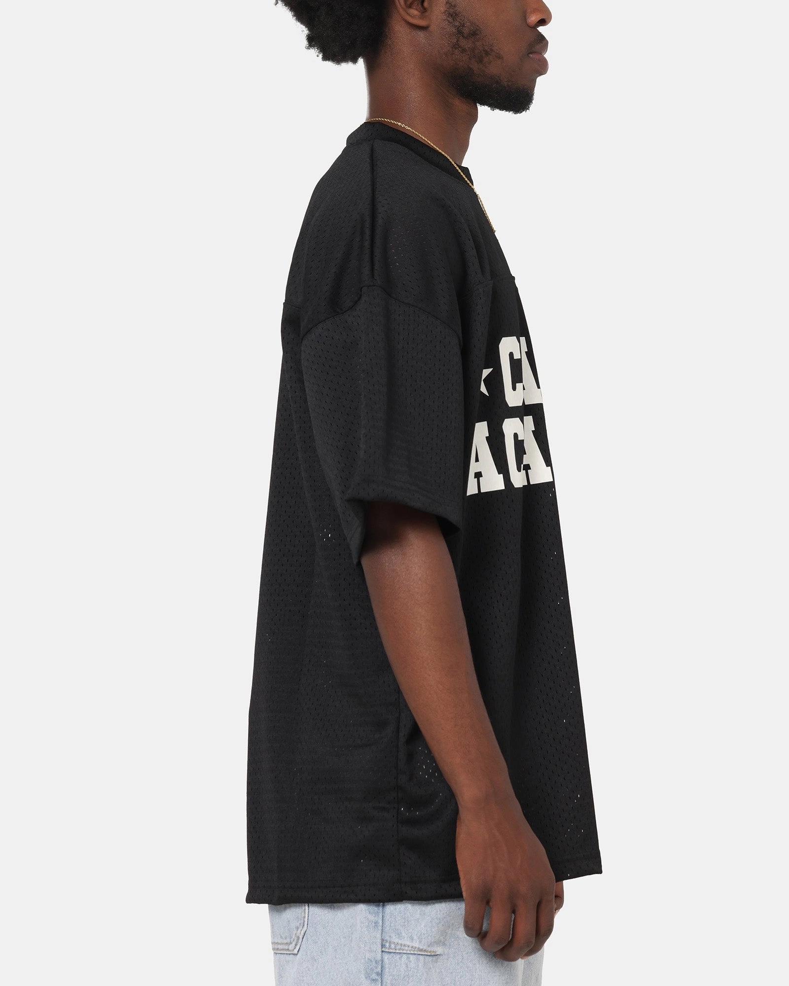 DoubleLayered Collar Carre Star Academy Mesh T-Shirt Black