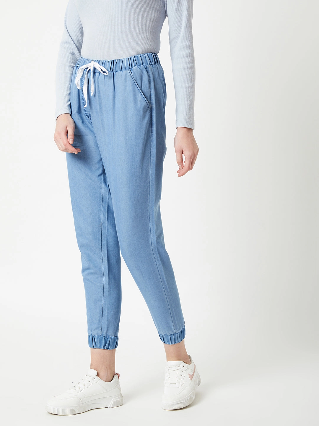 Timeless Utility Women's L Blue Regular Length Mid Rise Clean-Look Regular Fit Denim Joggers
