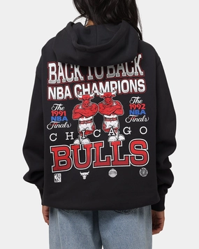 Mitchell & Ness Chicago Bulls Back To Back Hoodie Faded Black Layered Placket Design Ultra Soft Texture