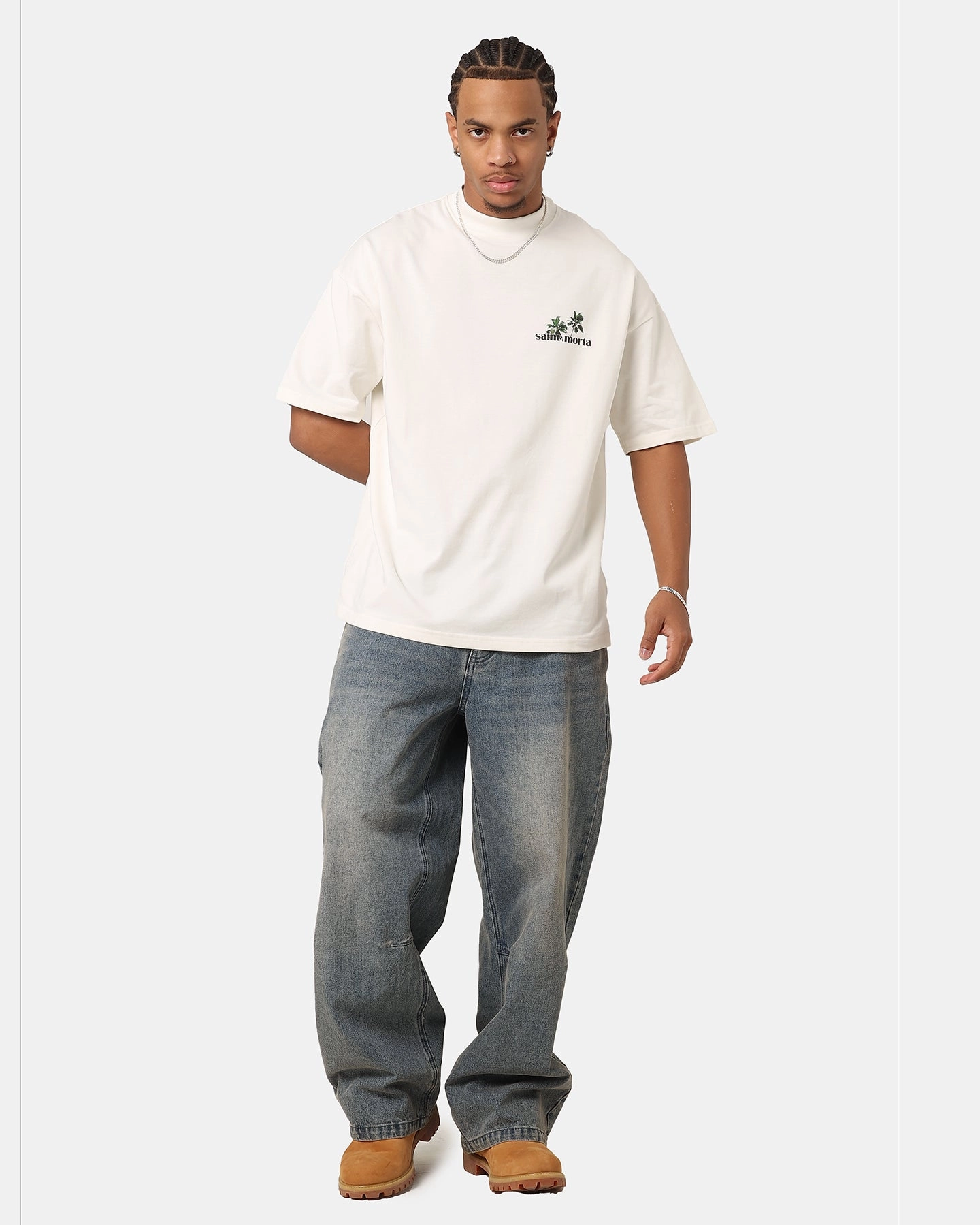 Saint Morta Paradise Mock Neck T-Shirt Off White Non Irritating Seams