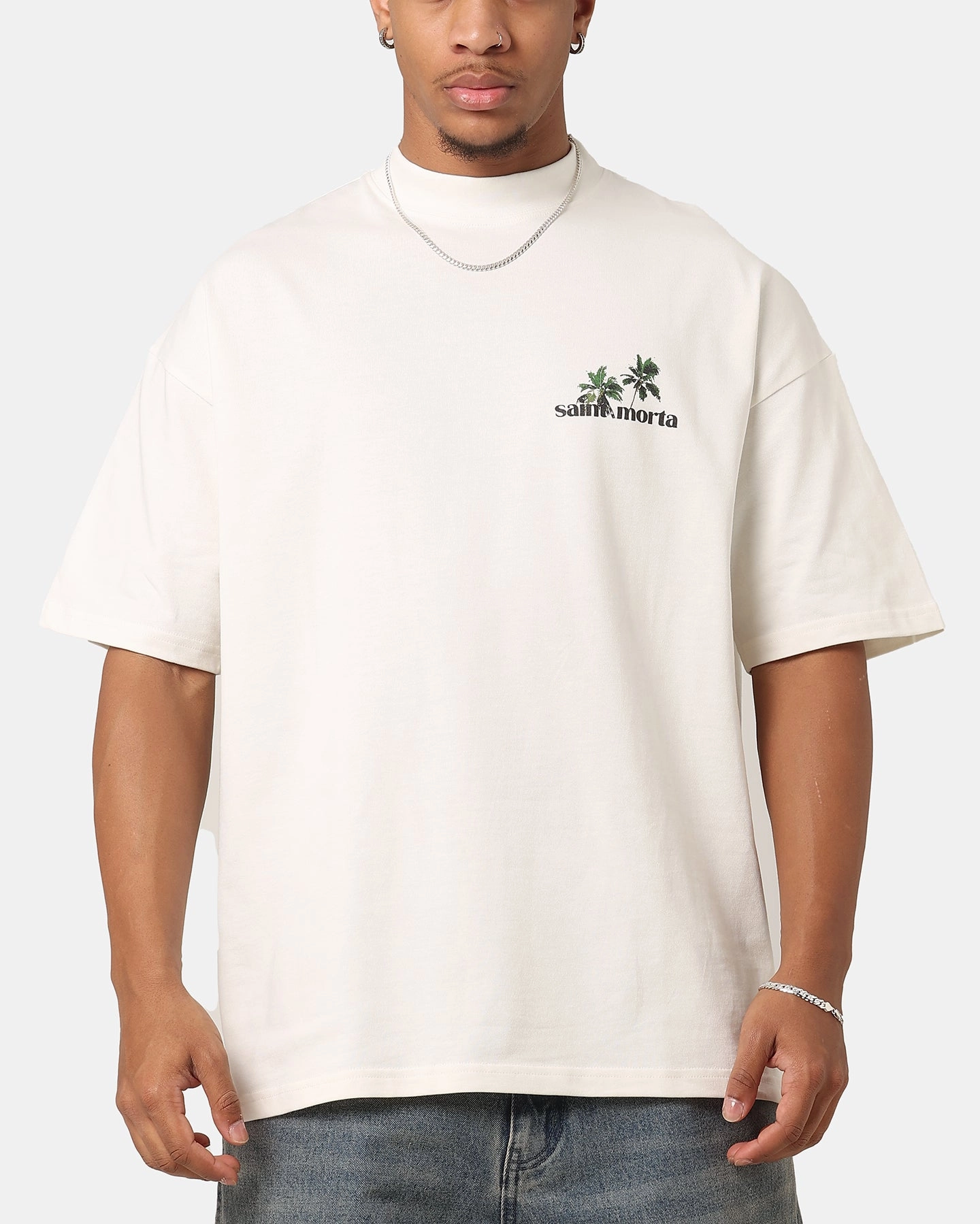 Saint Morta Paradise Mock Neck T-Shirt Off White Built In Odor Control