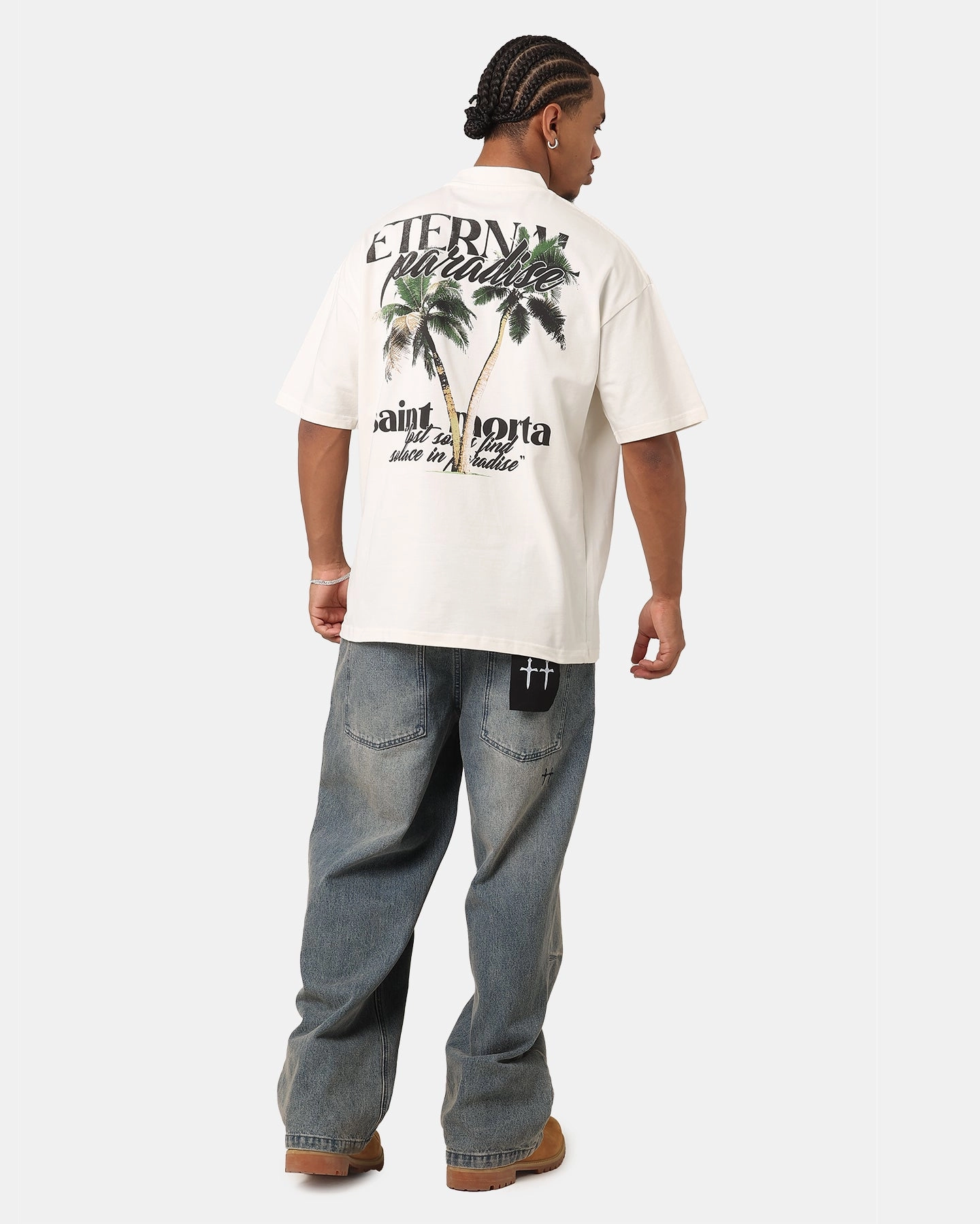 Durable Interlock Stitch Saint Morta Paradise Mock Neck T-Shirt Off White