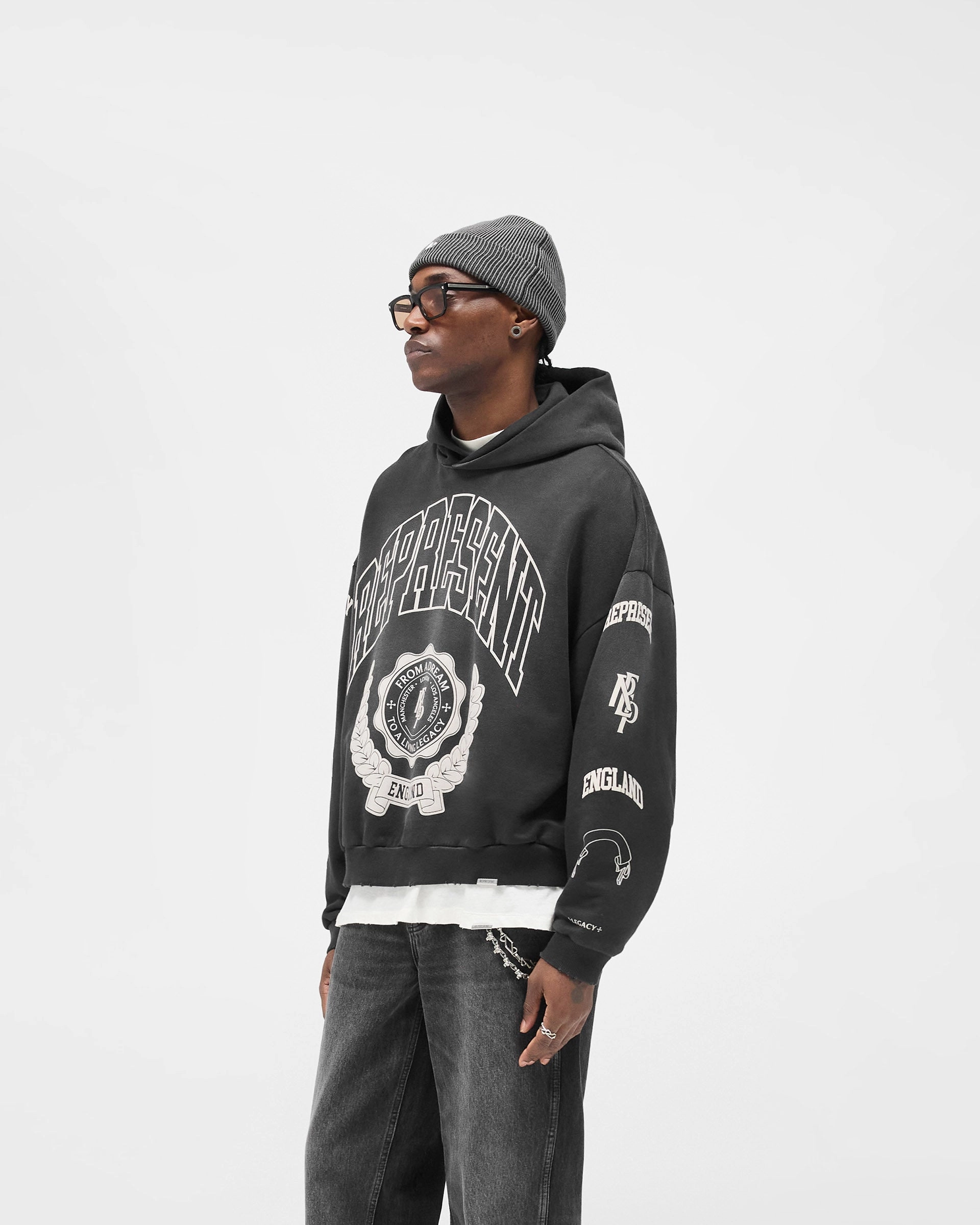 Represent Legacy Crest Hoodie - Stained Black Daily Uniform
