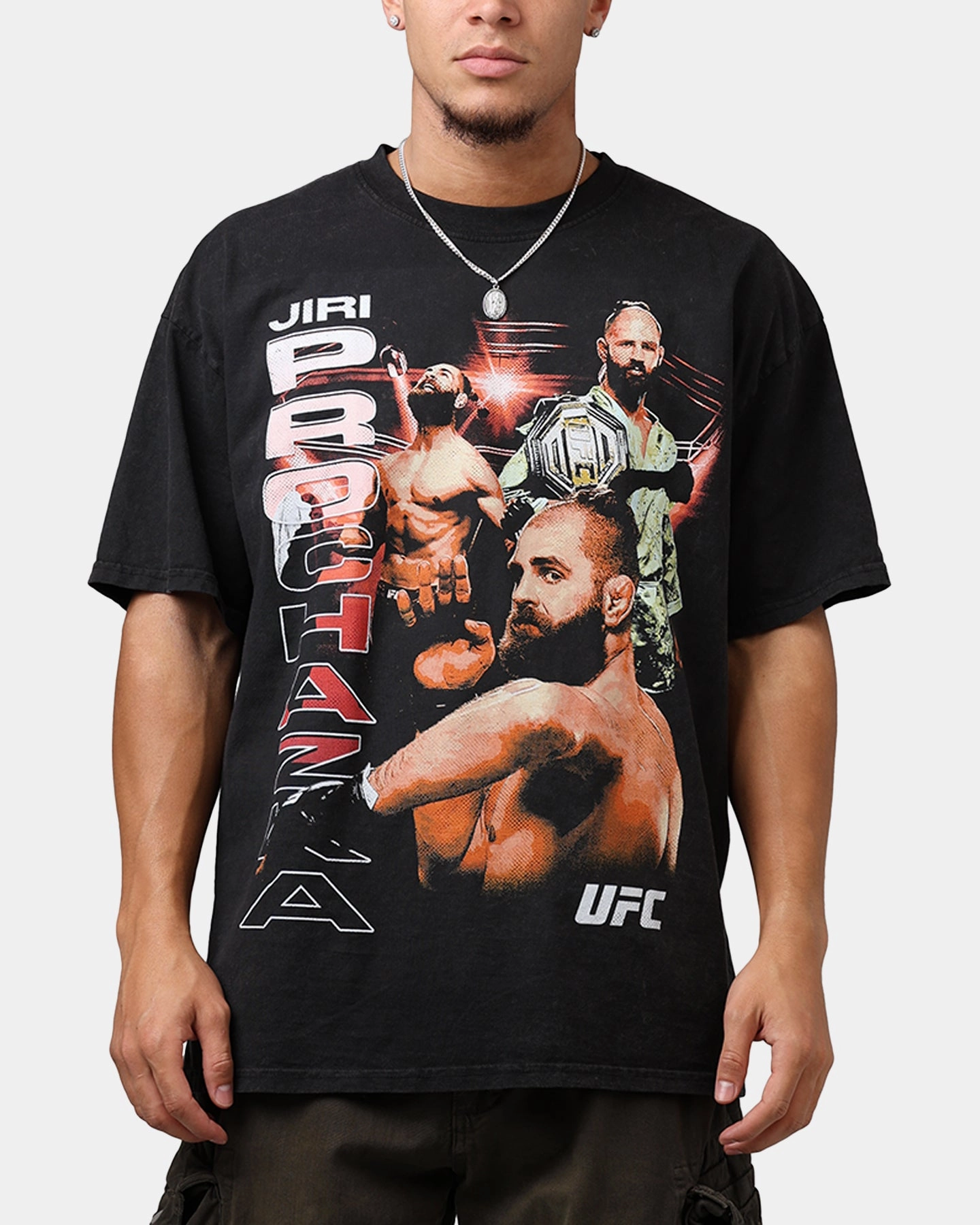 UFC By Culture Kings Jiri Prochazka Vintage T-Shirt Black Acidwash Hidden Zipper