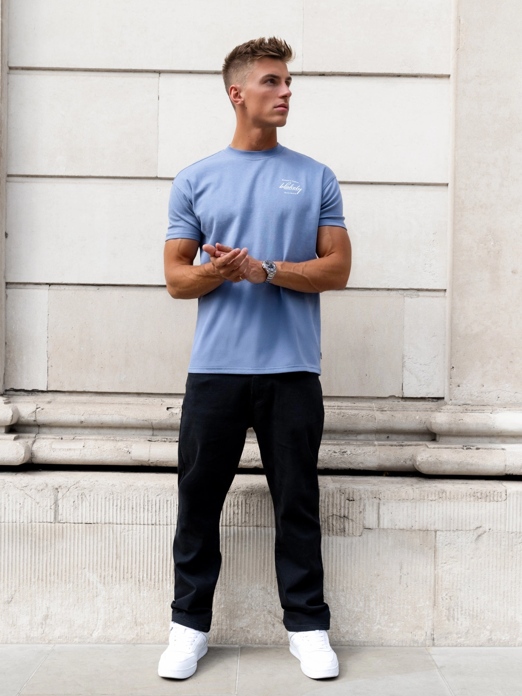 Soft & Smooth Austin Relaxed Script T-Shirt - Mid Blue