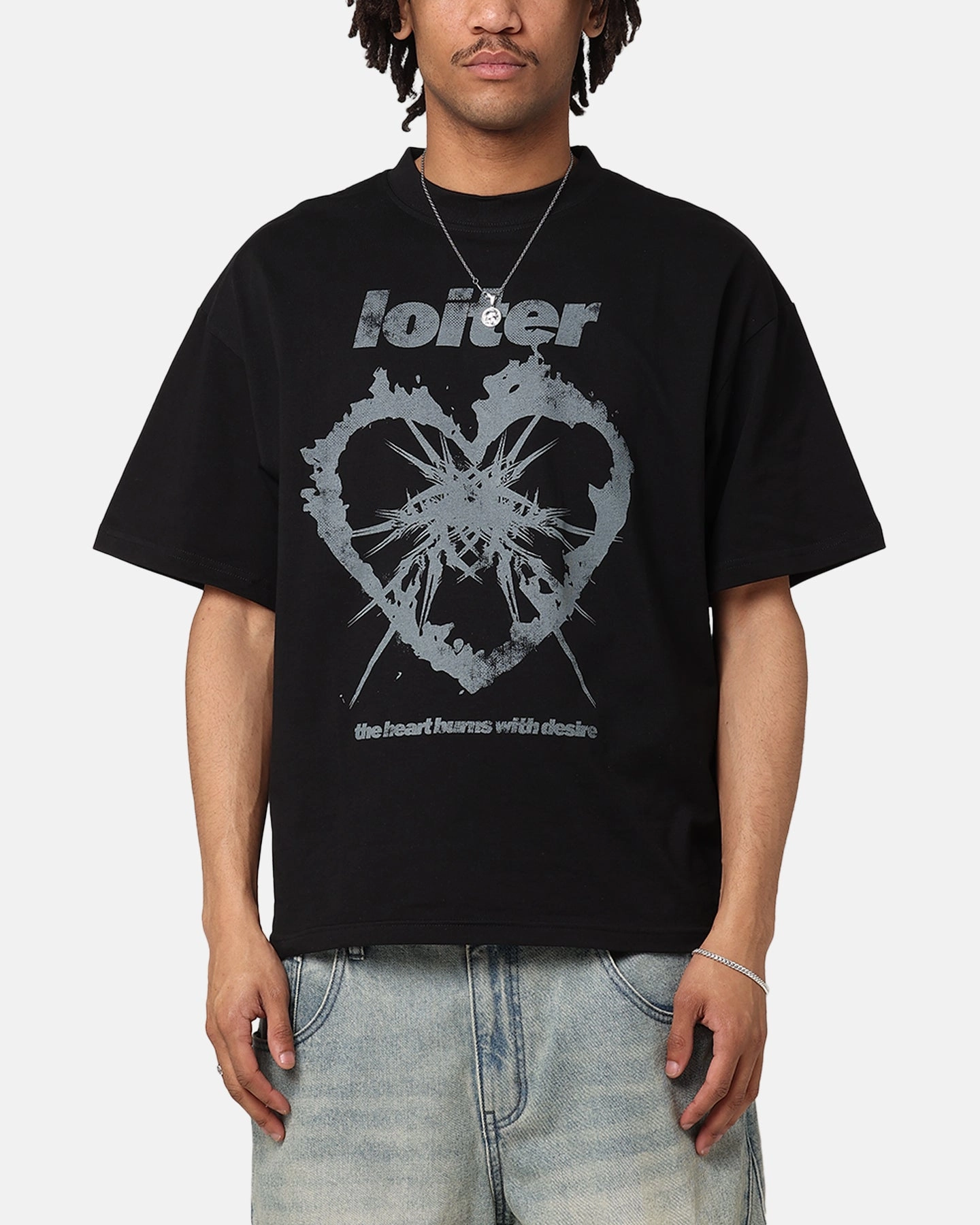 Loiter Desire T-Shirt Black Ribbed Hemline