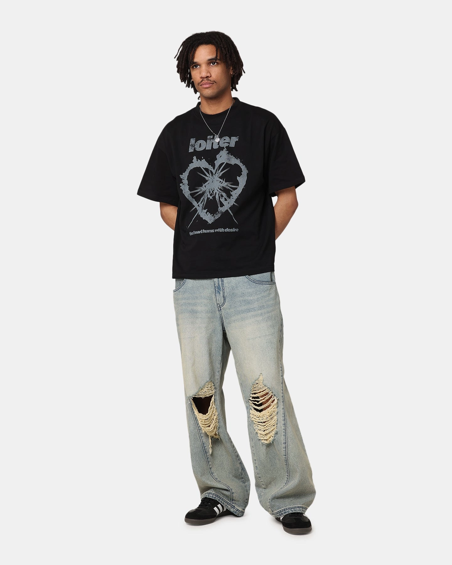 High Neck Design Durable Weave Loiter Desire T-Shirt Black