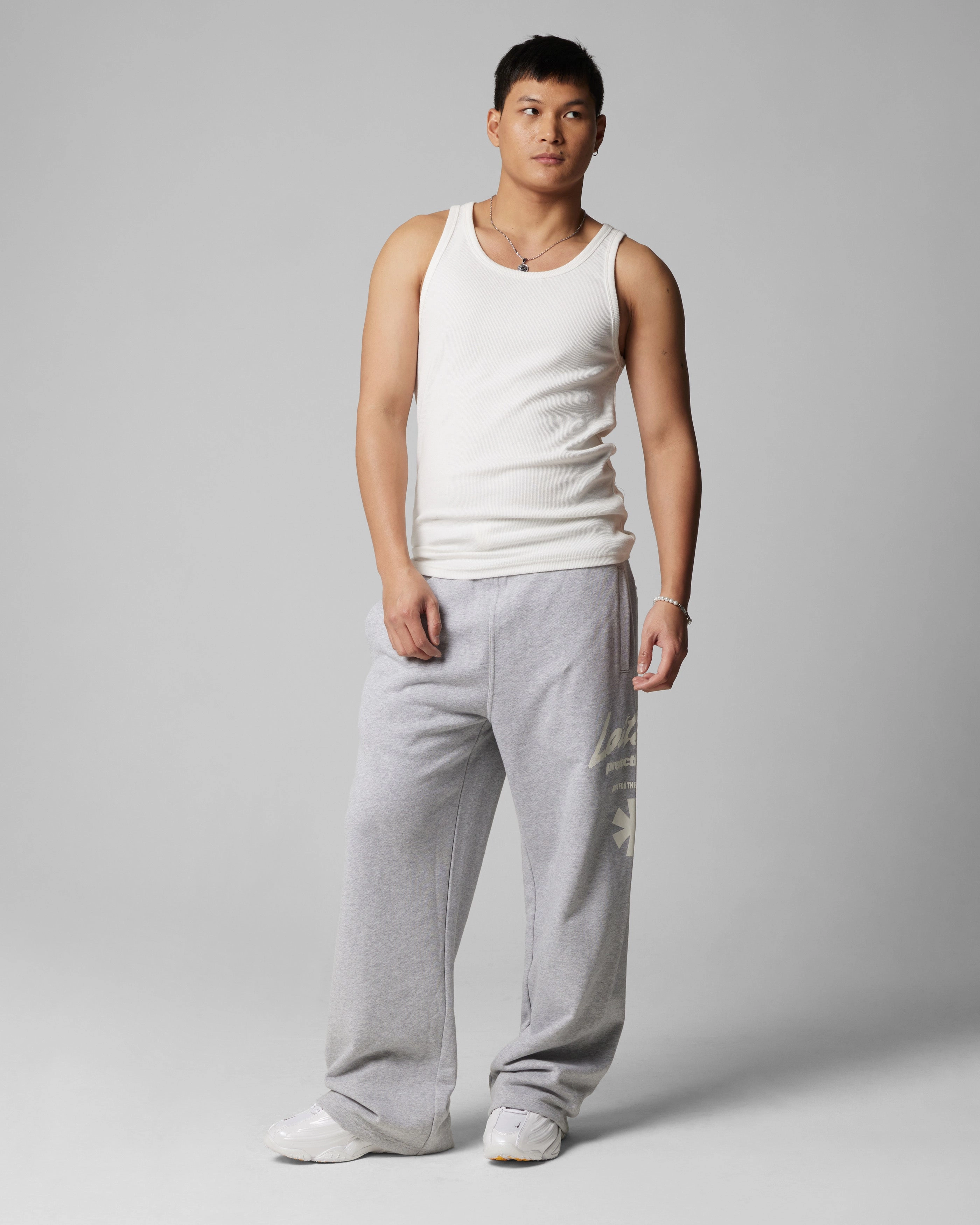 High Rise Design Loiter Protective Wide Leg Track Pants Grey