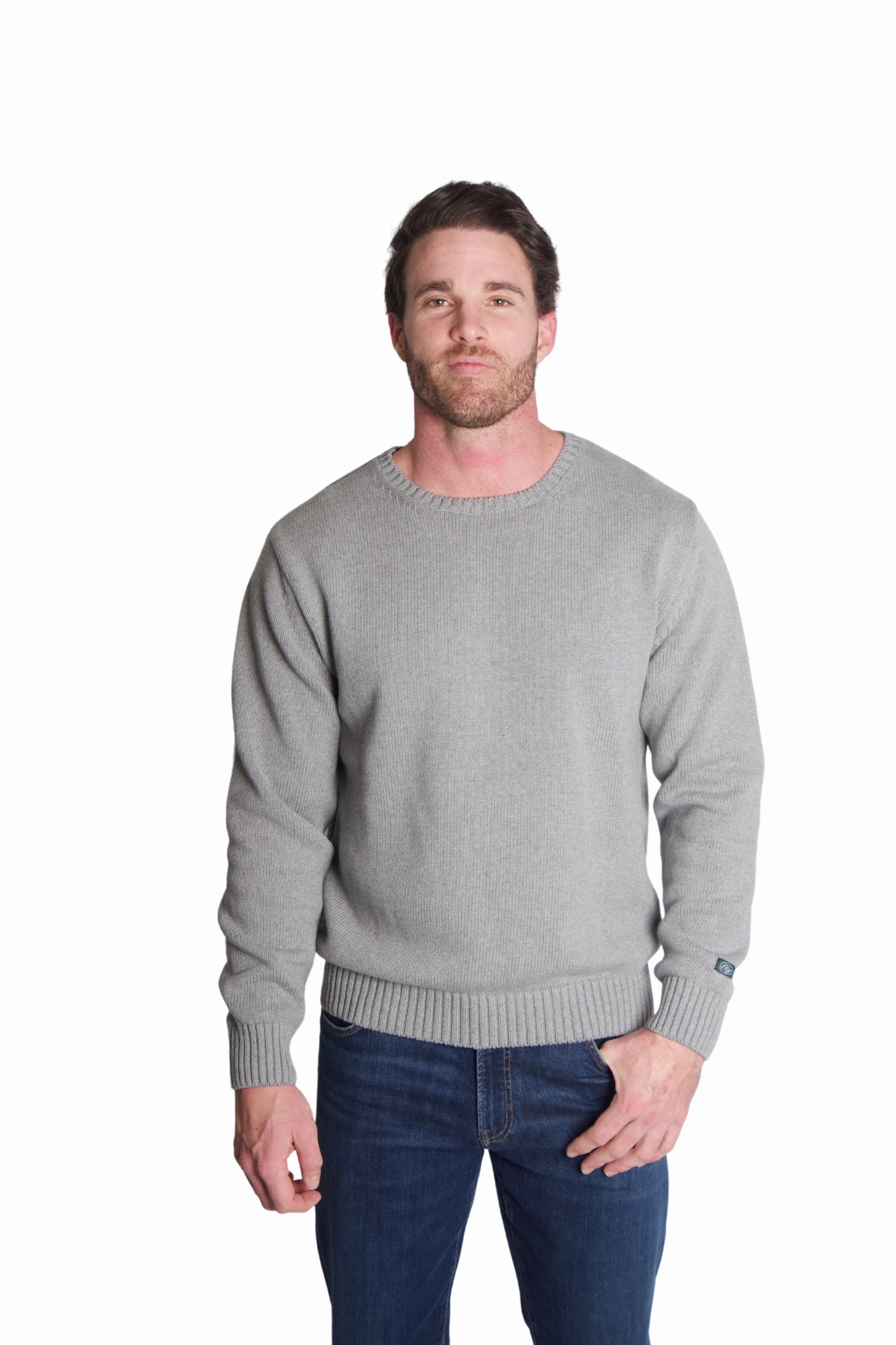 Year Round Double Layered Cuffs Ivy Cotton Sweater in Grey