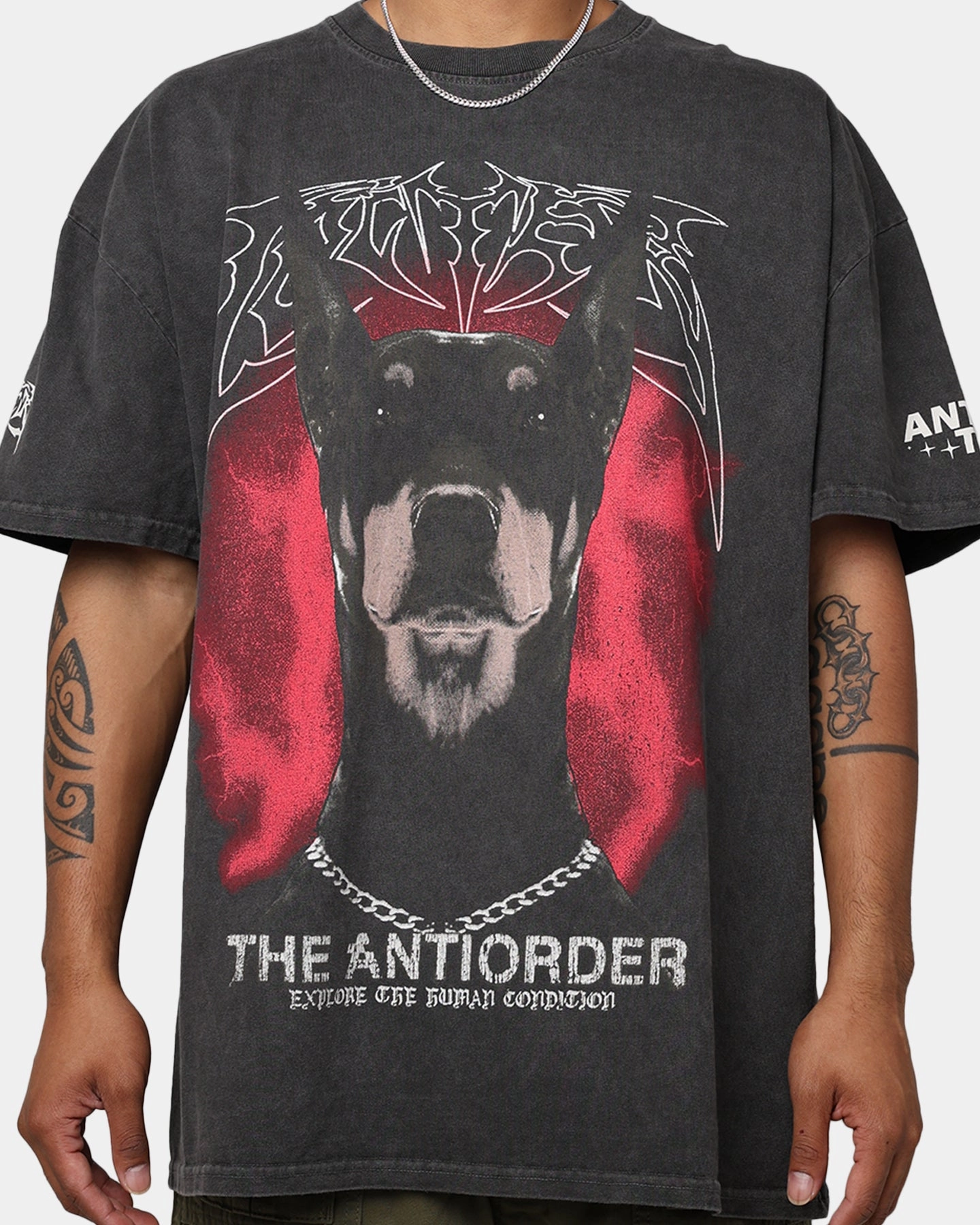 Fade Resistant Coating Silicone Print Detail Loiter X The Anti Order Anti Tour Vintage T-Shirt Black Wash