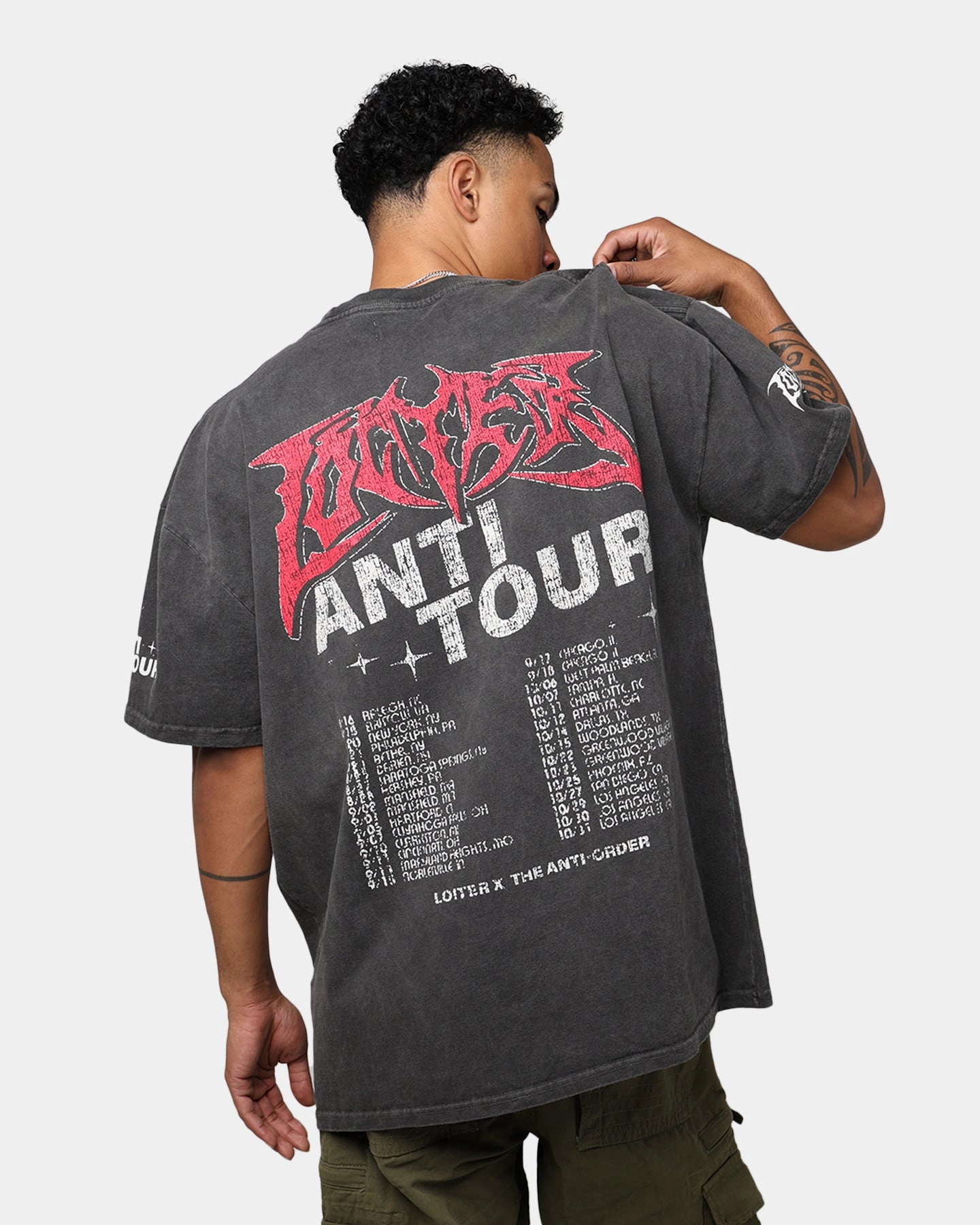 Adjustable Shoulder Straps VentilatedMesh Loiter X The Anti Order Anti Tour Vintage T-Shirt Black Wash