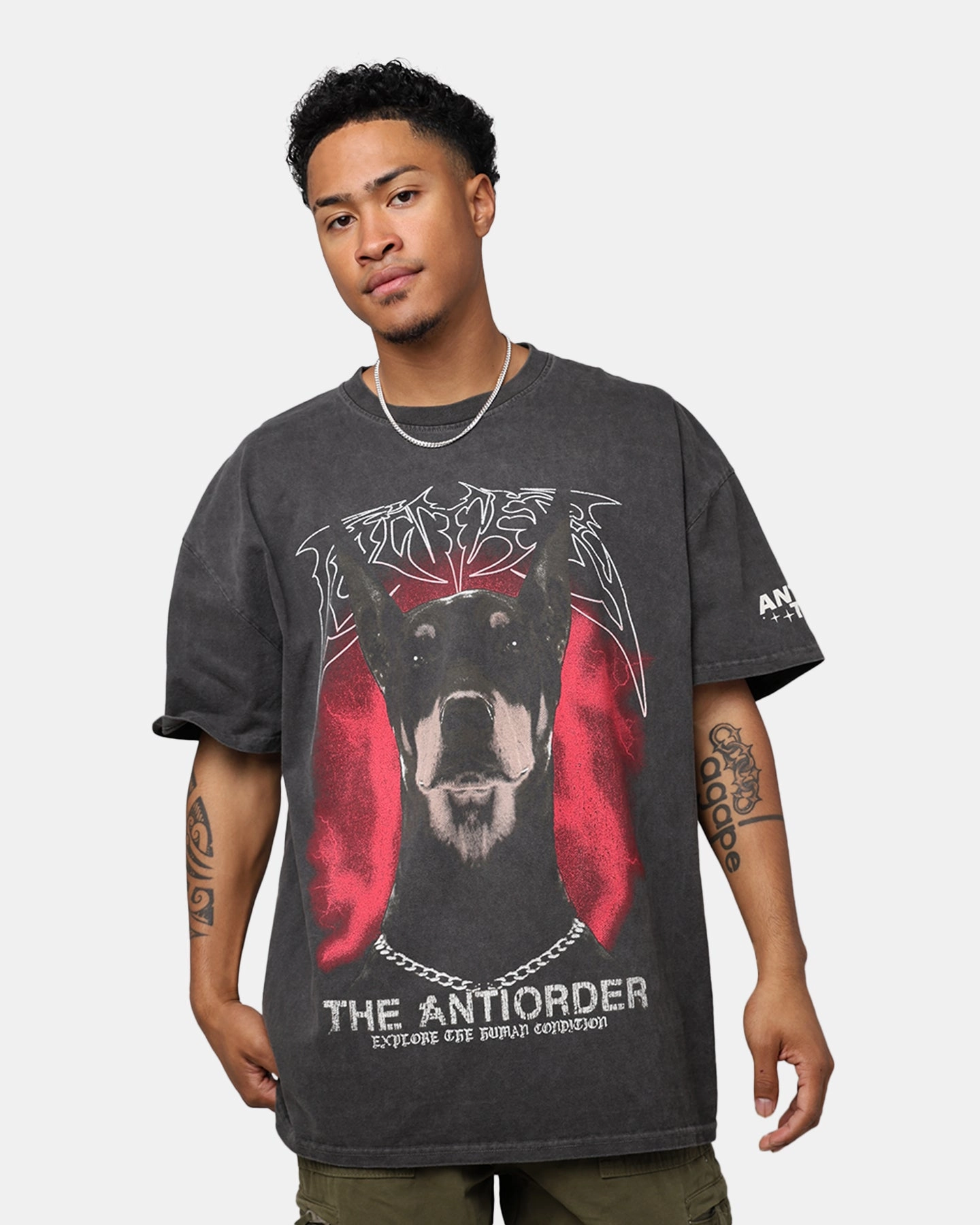 Loiter X The Anti Order Anti Tour Vintage T-Shirt Black Wash Layered Collar Design