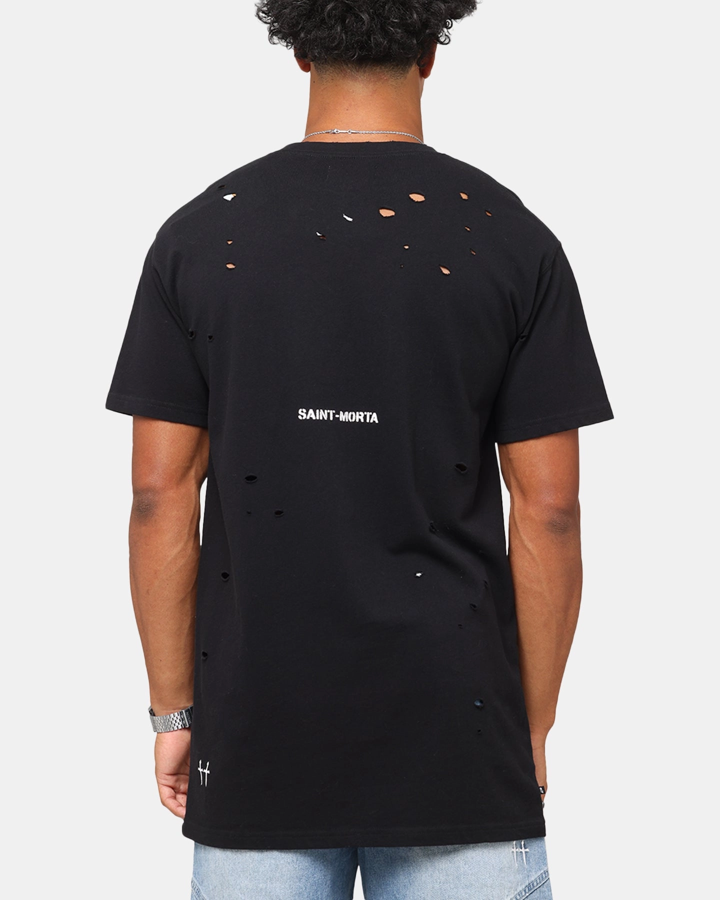 Airy Mesh Lining Saint Morta Distressed Lafayette T-Shirt Black